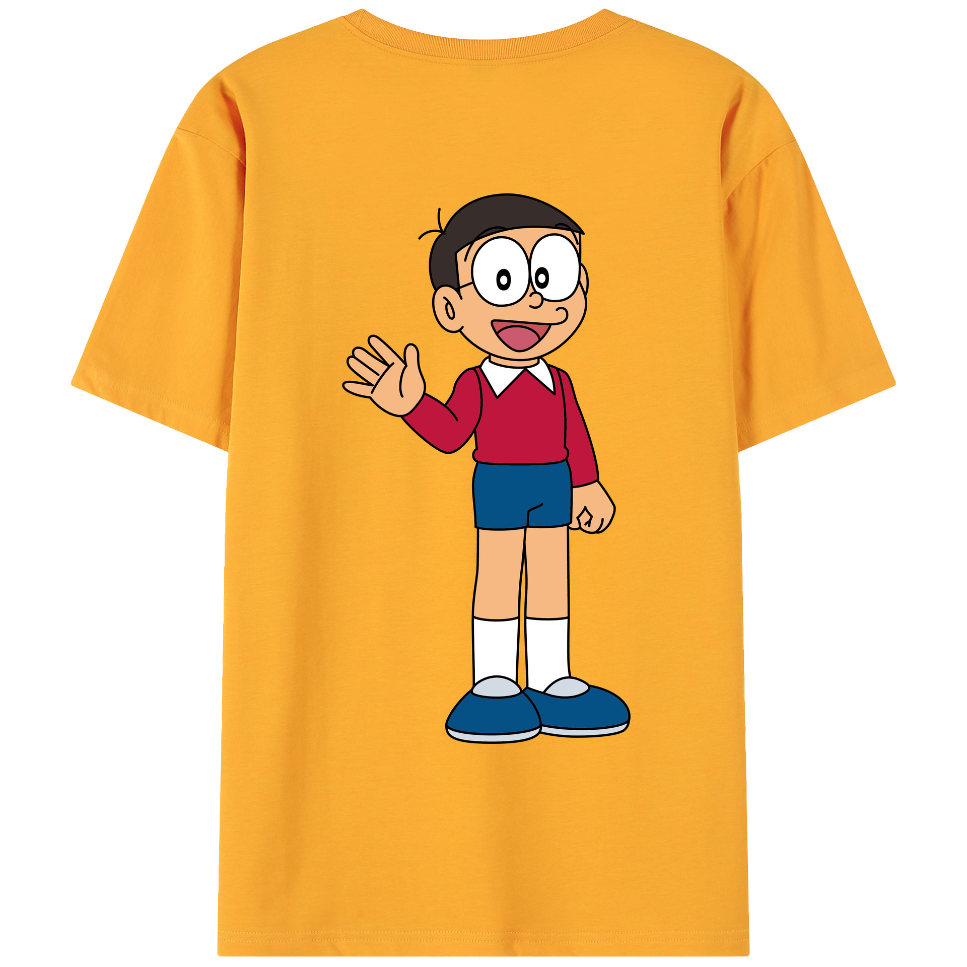 （画像用） ドラえもん 野比 のび太 Doraemon Nobita Nobi 綿100％ メンズ半袖Tシャツ（バックプリント） 通気性