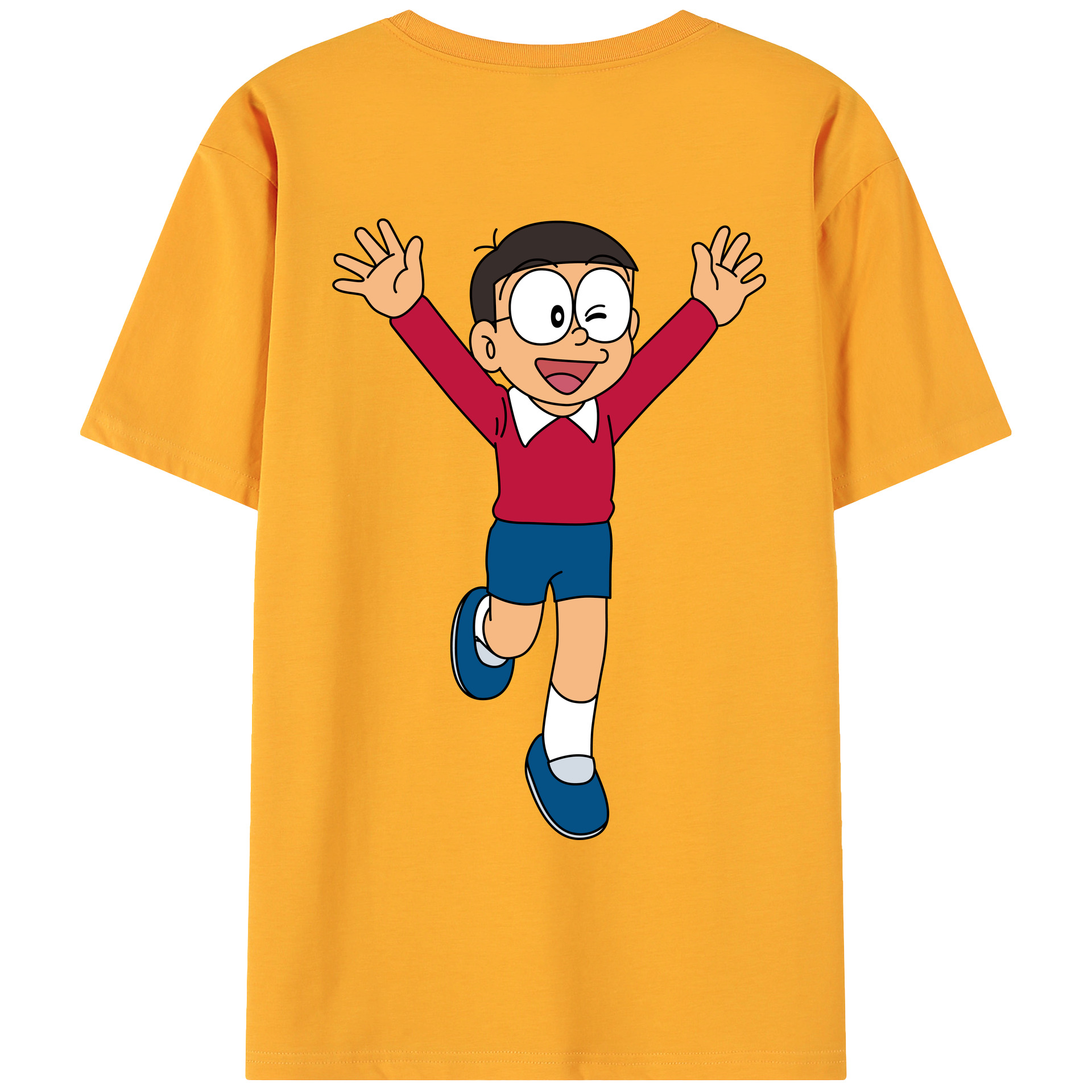 （画像用） ドラえもん 野比 のび太 Doraemon Nobita Nobi 綿100％ メンズ半袖Tシャツ（バックプリント） 通気性