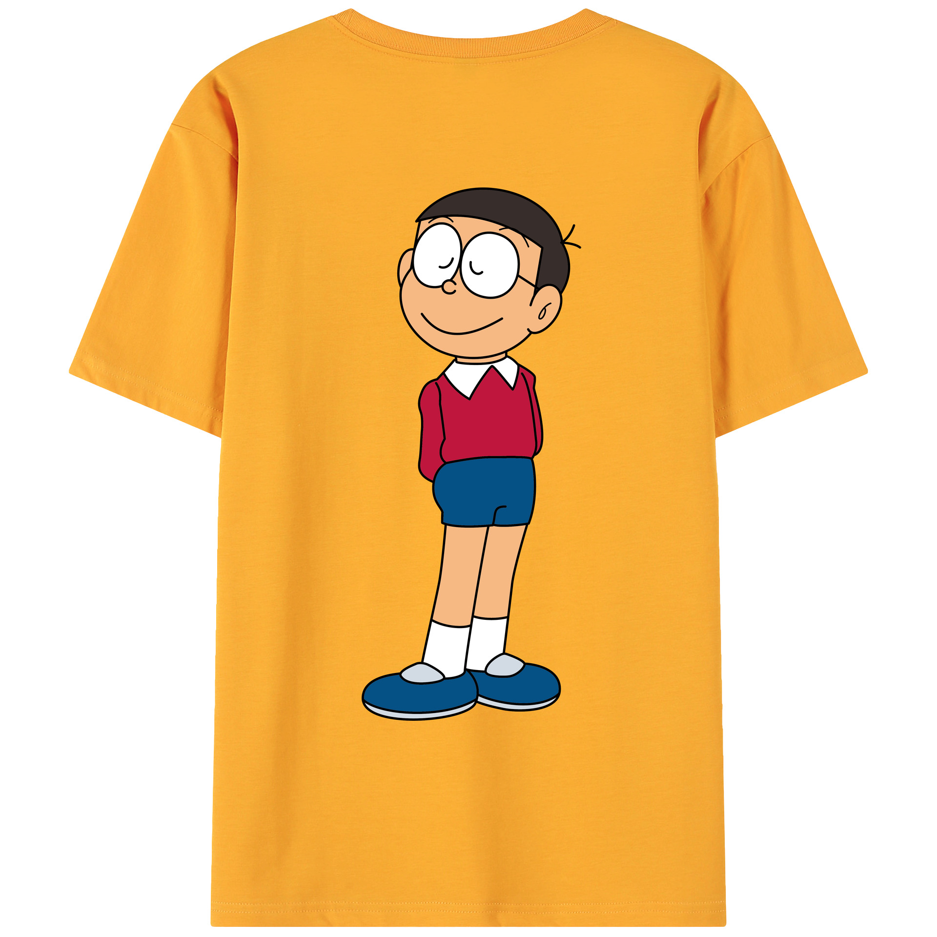 （画像用） ドラえもん 野比 のび太 Doraemon Nobita Nobi 綿100％ メンズ半袖Tシャツ（バックプリント） 通気性