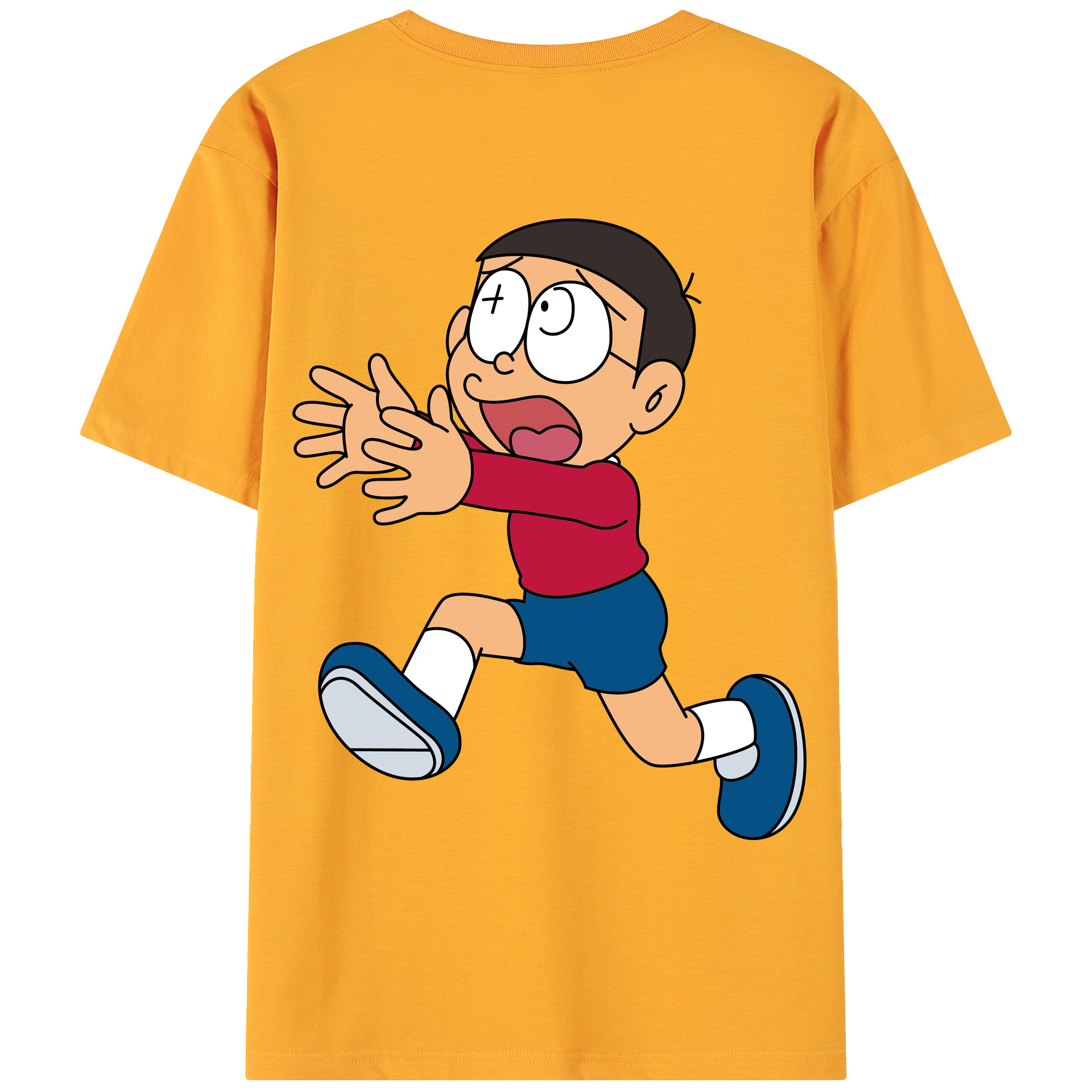 （画像用） ドラえもん 野比 のび太 Doraemon Nobita Nobi 綿100％ メンズ半袖Tシャツ（バックプリント） 通気性