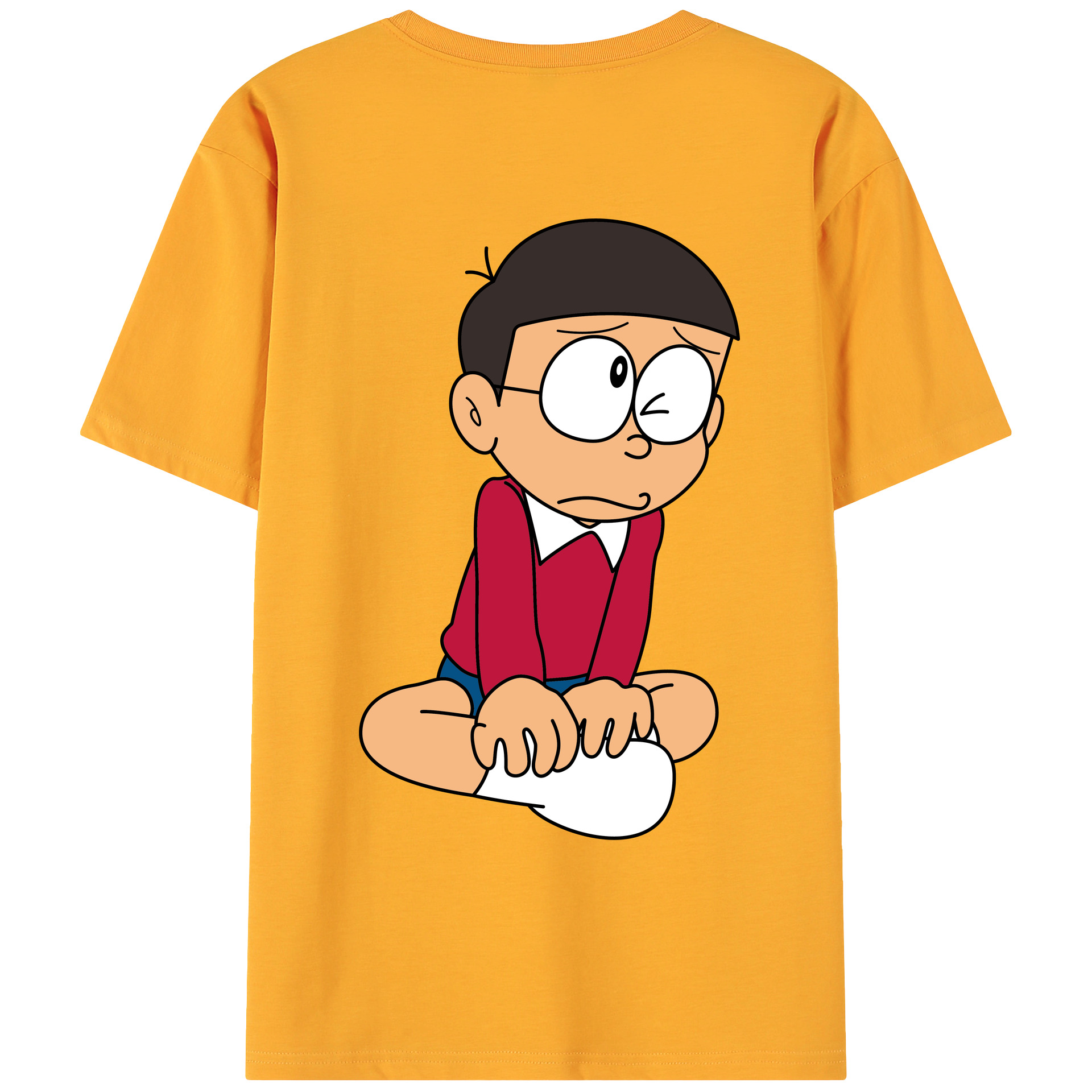 （画像用） ドラえもん 野比 のび太 Doraemon Nobita Nobi 綿100％ メンズ半袖Tシャツ（バックプリント） 通気性