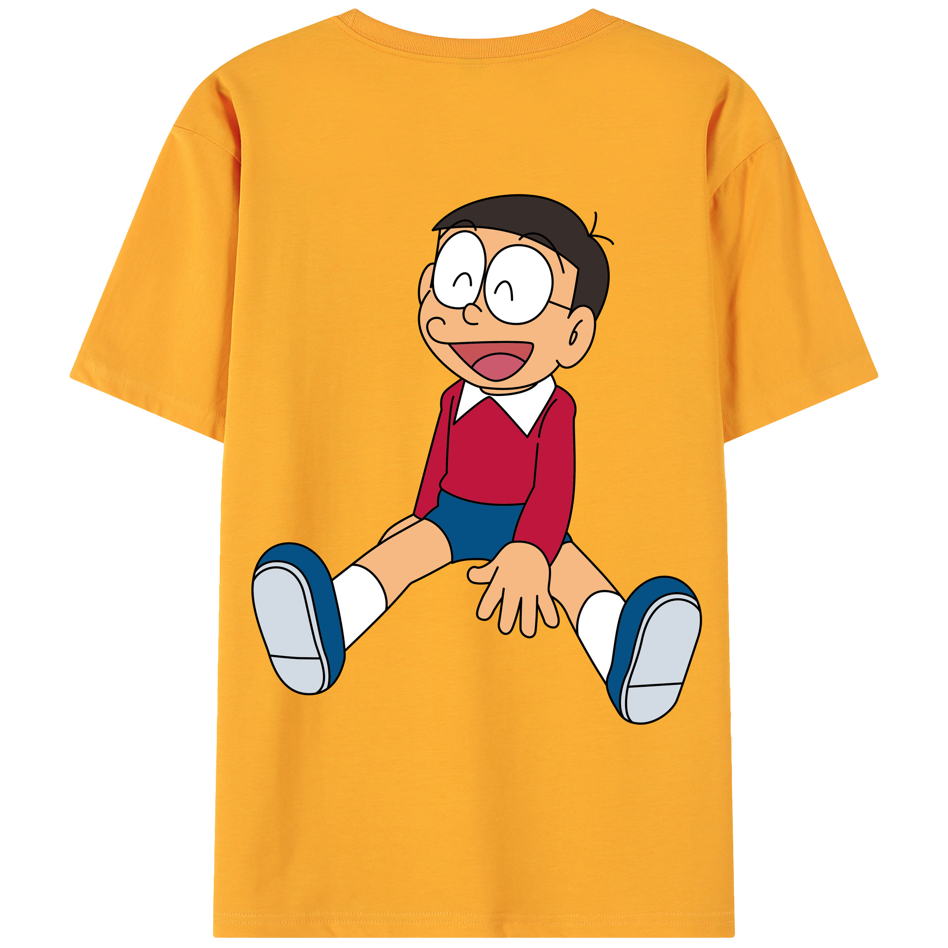 （画像用） ドラえもん 野比 のび太 Doraemon Nobita Nobi 綿100％ メンズ半袖Tシャツ（バックプリント） 通気性
