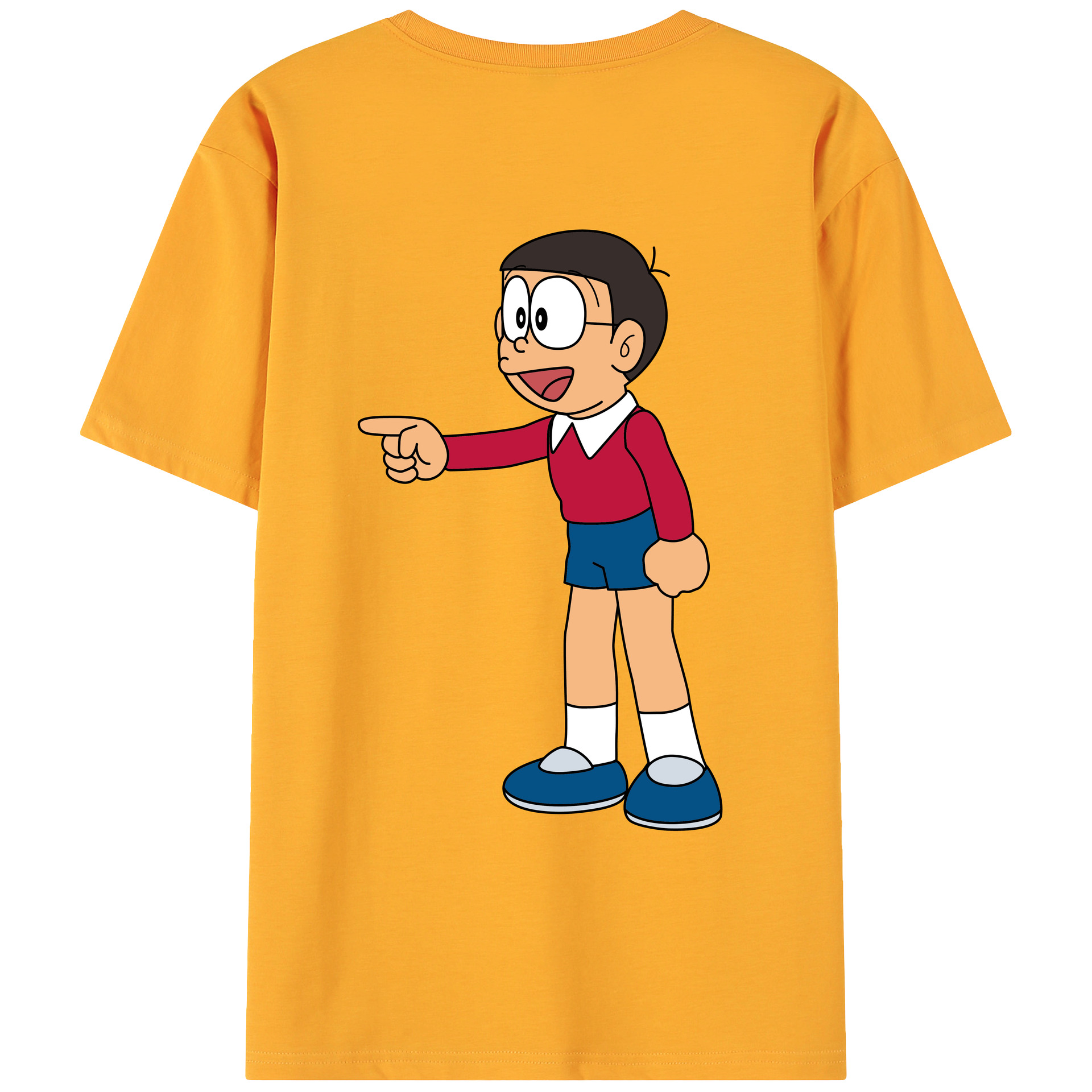 （画像用） ドラえもん 野比 のび太 Doraemon Nobita Nobi 綿100％ メンズ半袖Tシャツ（バックプリント） 通気性