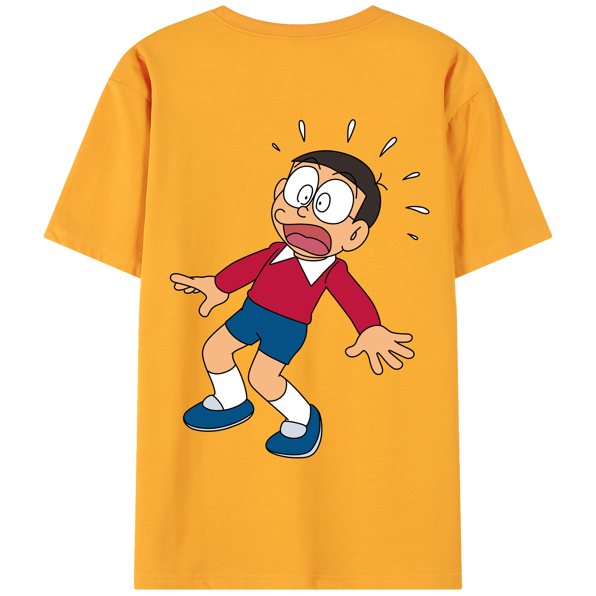 （画像用） ドラえもん 野比 のび太 Doraemon Nobita Nobi 綿100％ メンズ半袖Tシャツ（バックプリント） 通気性