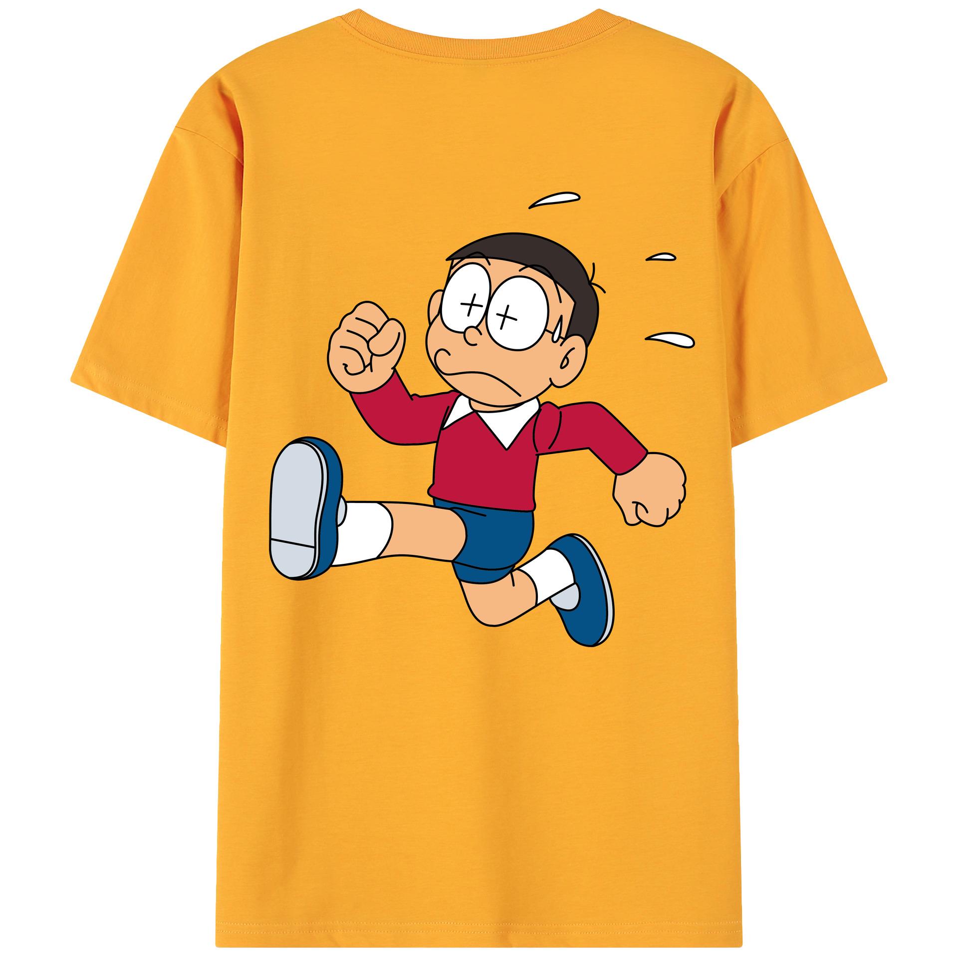 （画像用） ドラえもん 野比 のび太 Doraemon Nobita Nobi 綿100％ メンズ半袖Tシャツ（バックプリント） 通気性