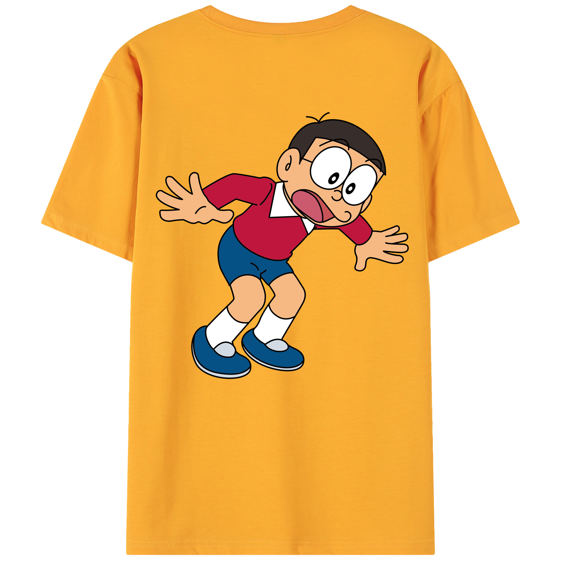 （画像用） ドラえもん 野比 のび太 Doraemon Nobita Nobi 綿100％ メンズ半袖Tシャツ（バックプリント） 通気性