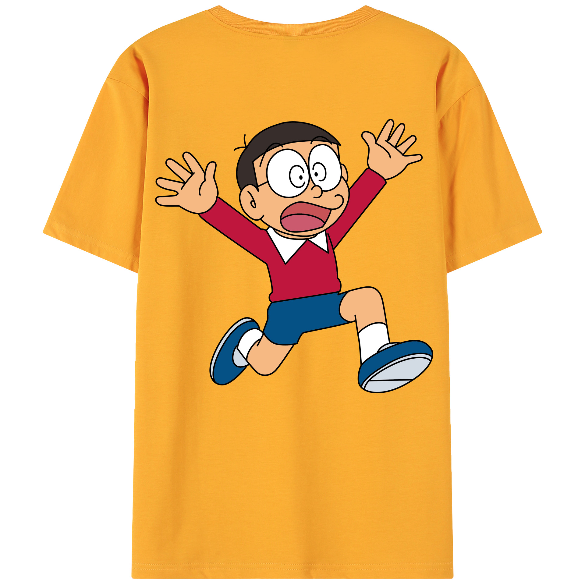 （画像用） ドラえもん 野比 のび太 Doraemon Nobita Nobi 綿100％ メンズ半袖Tシャツ（バックプリント） 通気性