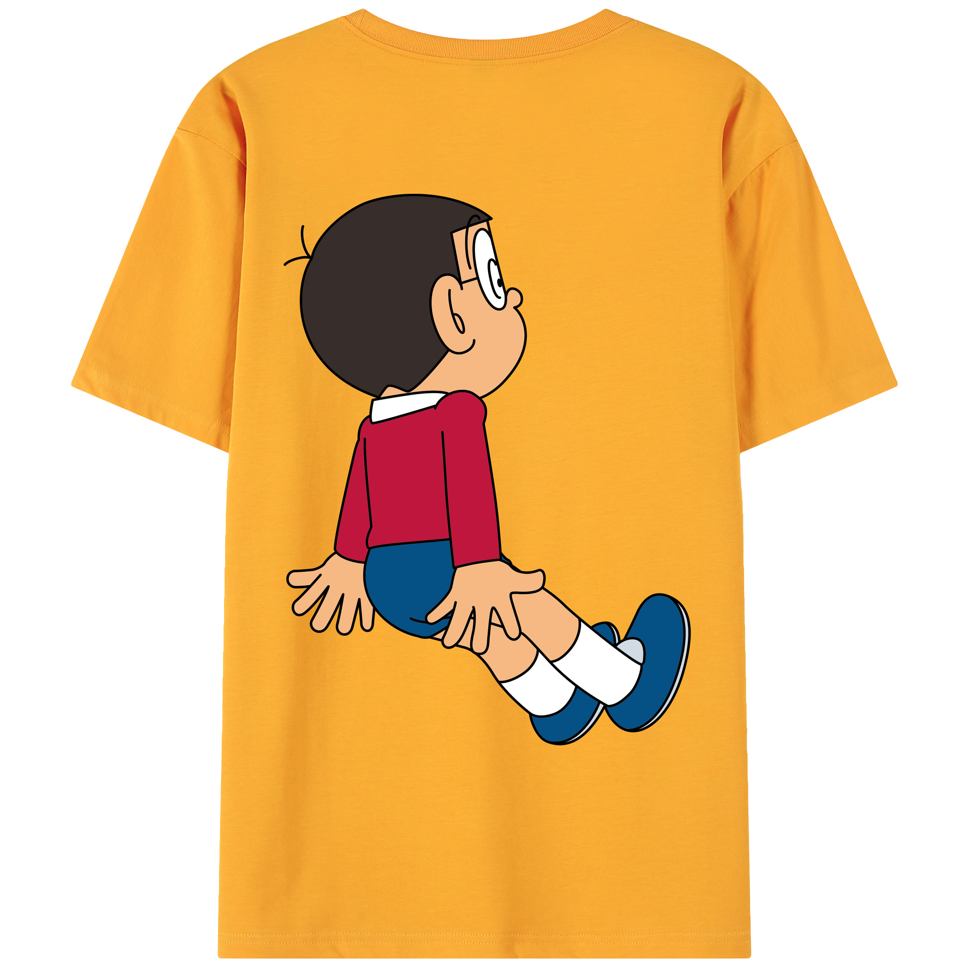 （画像用） ドラえもん 野比 のび太 Doraemon Nobita Nobi 綿100％ メンズ半袖Tシャツ（バックプリント） 通気性