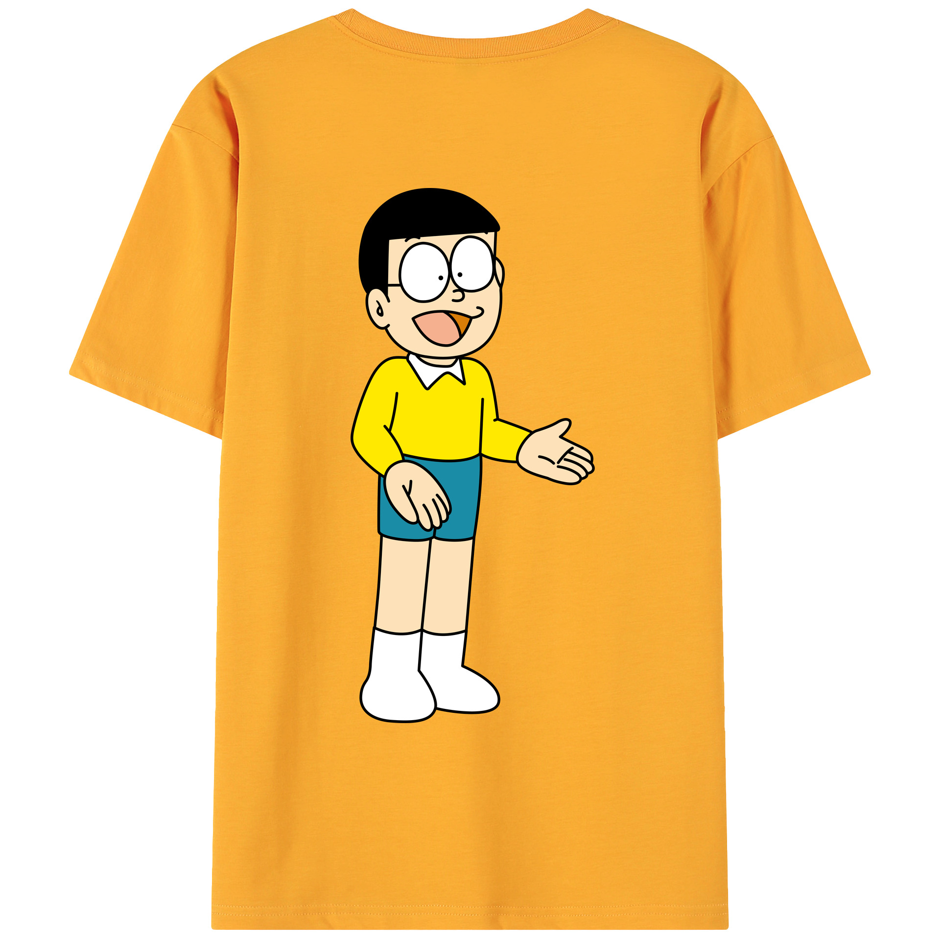 （画像用） ドラえもん 野比 のび太 Doraemon Nobita Nobi 綿100％ メンズ半袖Tシャツ（バックプリント） 通気性