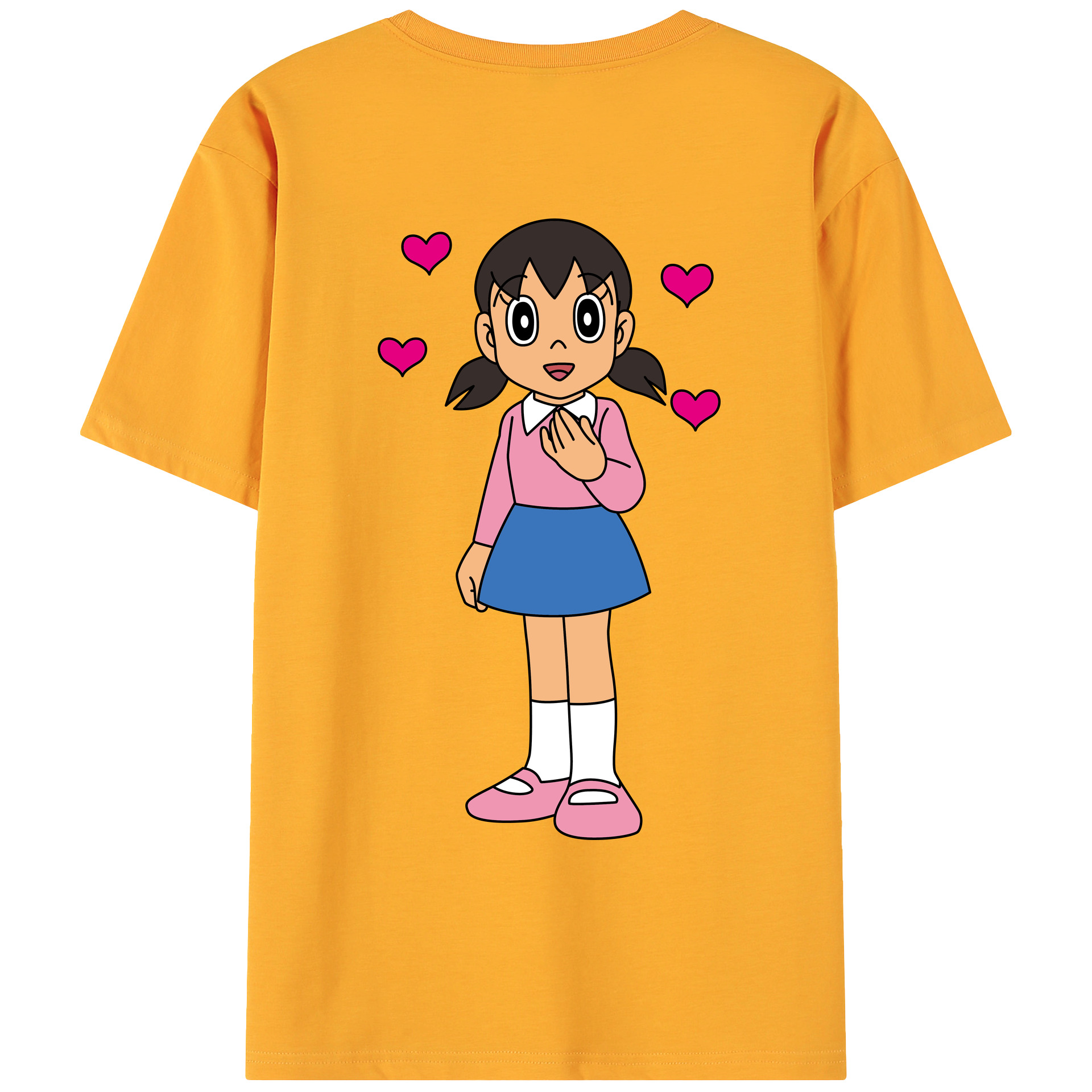 （画像用） ドラえもん みなもと しずか Doraemon Shizuka Minamoto 綿100％ メンズ半袖Tシャツ（バックプリント） 通気性