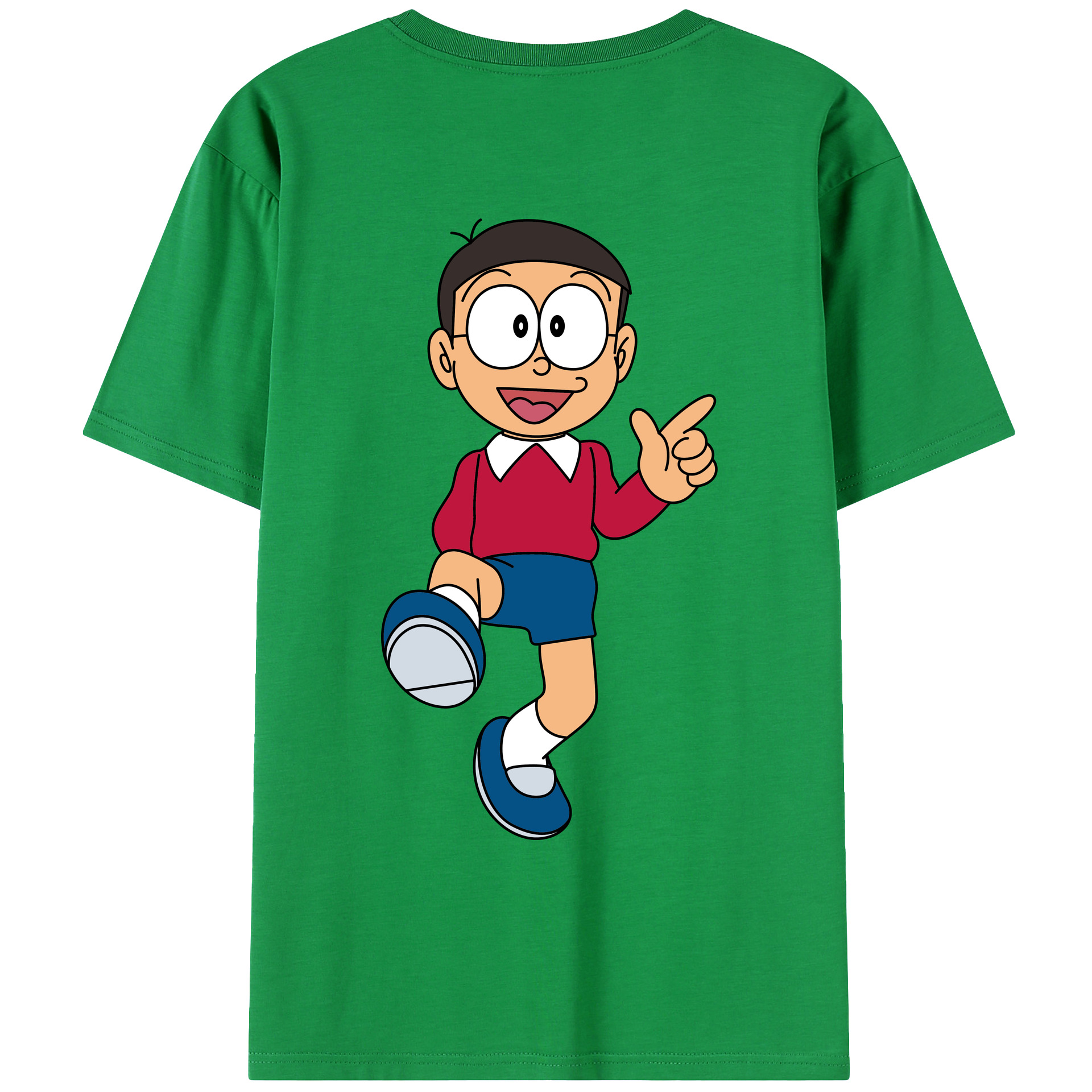 （画像用） ドラえもん 野比 のび太 Doraemon Nobita Nobi 綿100％ メンズ半袖Tシャツ（バックプリント） 通気性