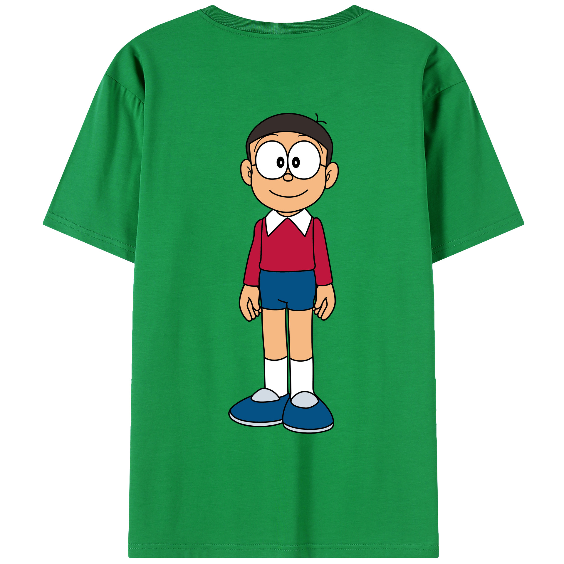 （画像用） ドラえもん 野比 のび太 Doraemon Nobita Nobi 綿100％ メンズ半袖Tシャツ（バックプリント） 通気性