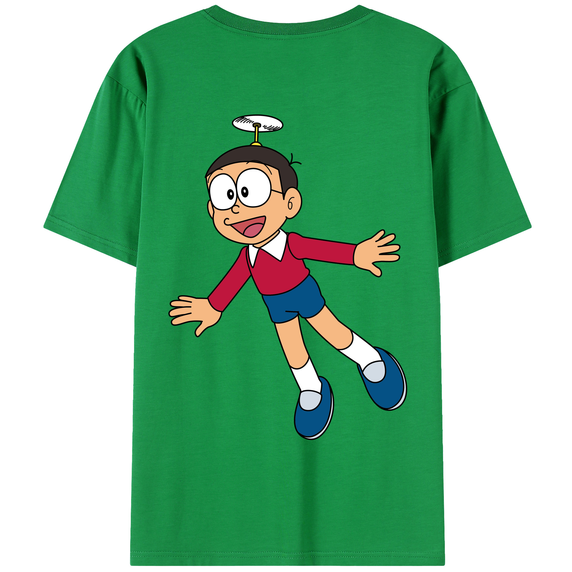 （画像用） ドラえもん 野比 のび太 Doraemon Nobita Nobi 綿100％ メンズ半袖Tシャツ（バックプリント） 通気性