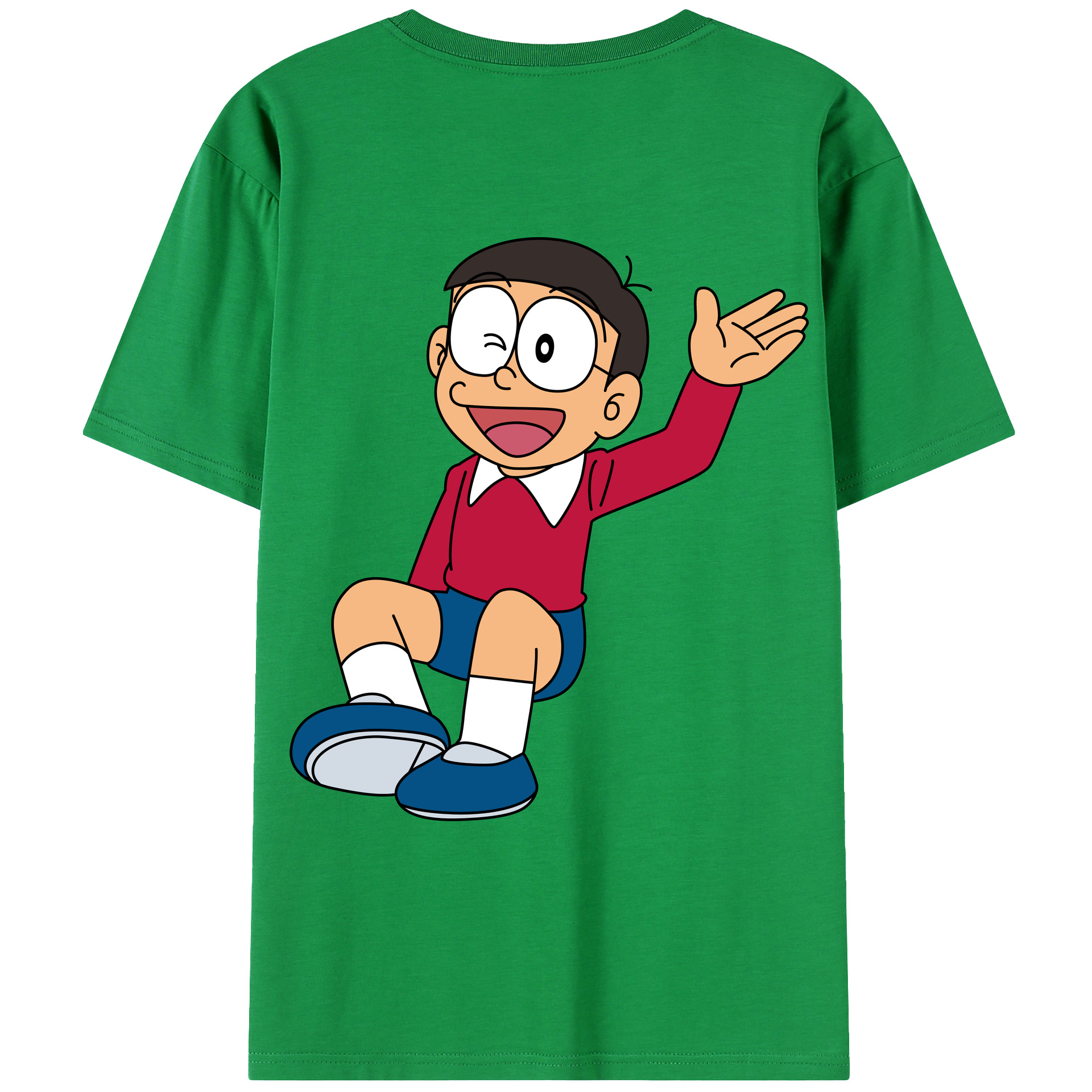 （画像用） ドラえもん 野比 のび太 Doraemon Nobita Nobi 綿100％ メンズ半袖Tシャツ（バックプリント） 通気性