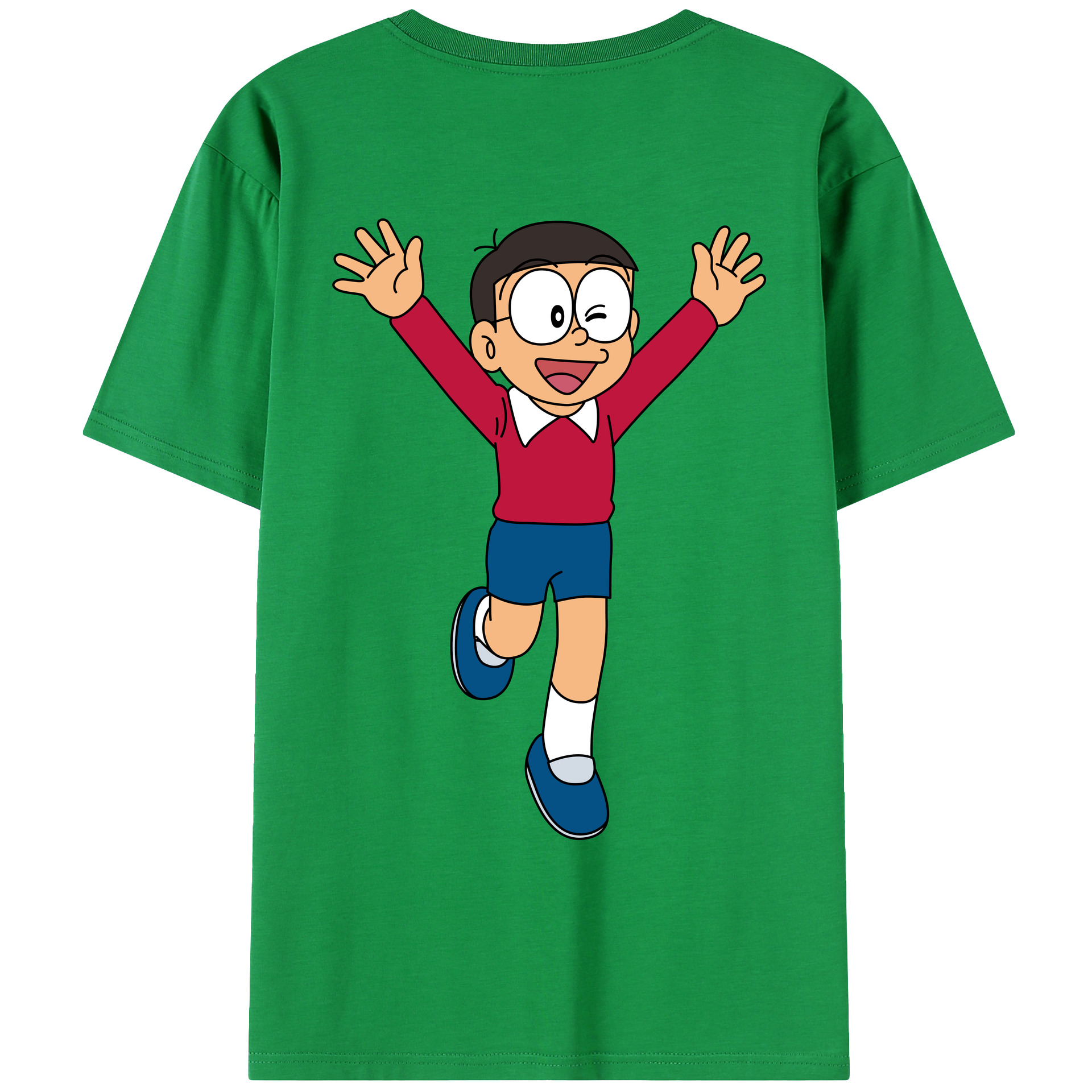 （画像用） ドラえもん 野比 のび太 Doraemon Nobita Nobi 綿100％ メンズ半袖Tシャツ（バックプリント） 通気性