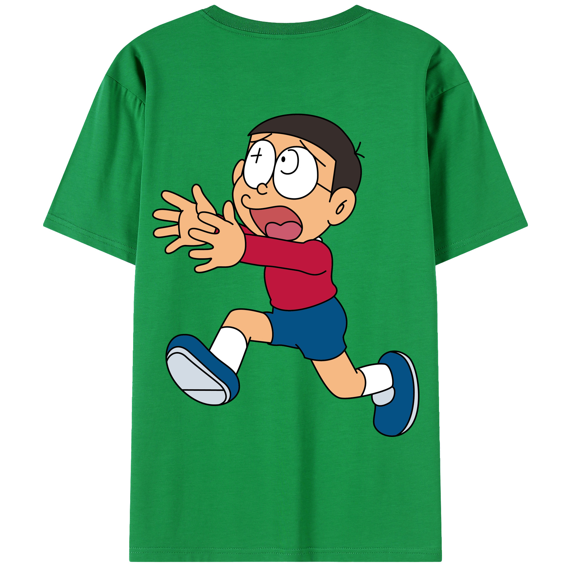 （画像用） ドラえもん 野比 のび太 Doraemon Nobita Nobi 綿100％ メンズ半袖Tシャツ（バックプリント） 通気性