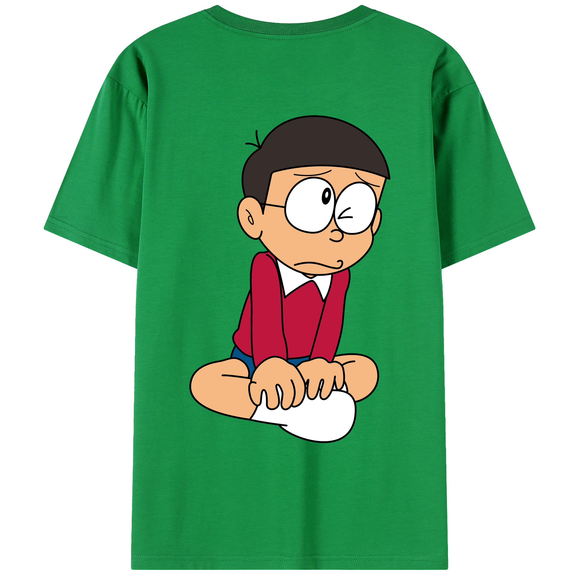 （画像用） ドラえもん 野比 のび太 Doraemon Nobita Nobi 綿100％ メンズ半袖Tシャツ（バックプリント） 通気性