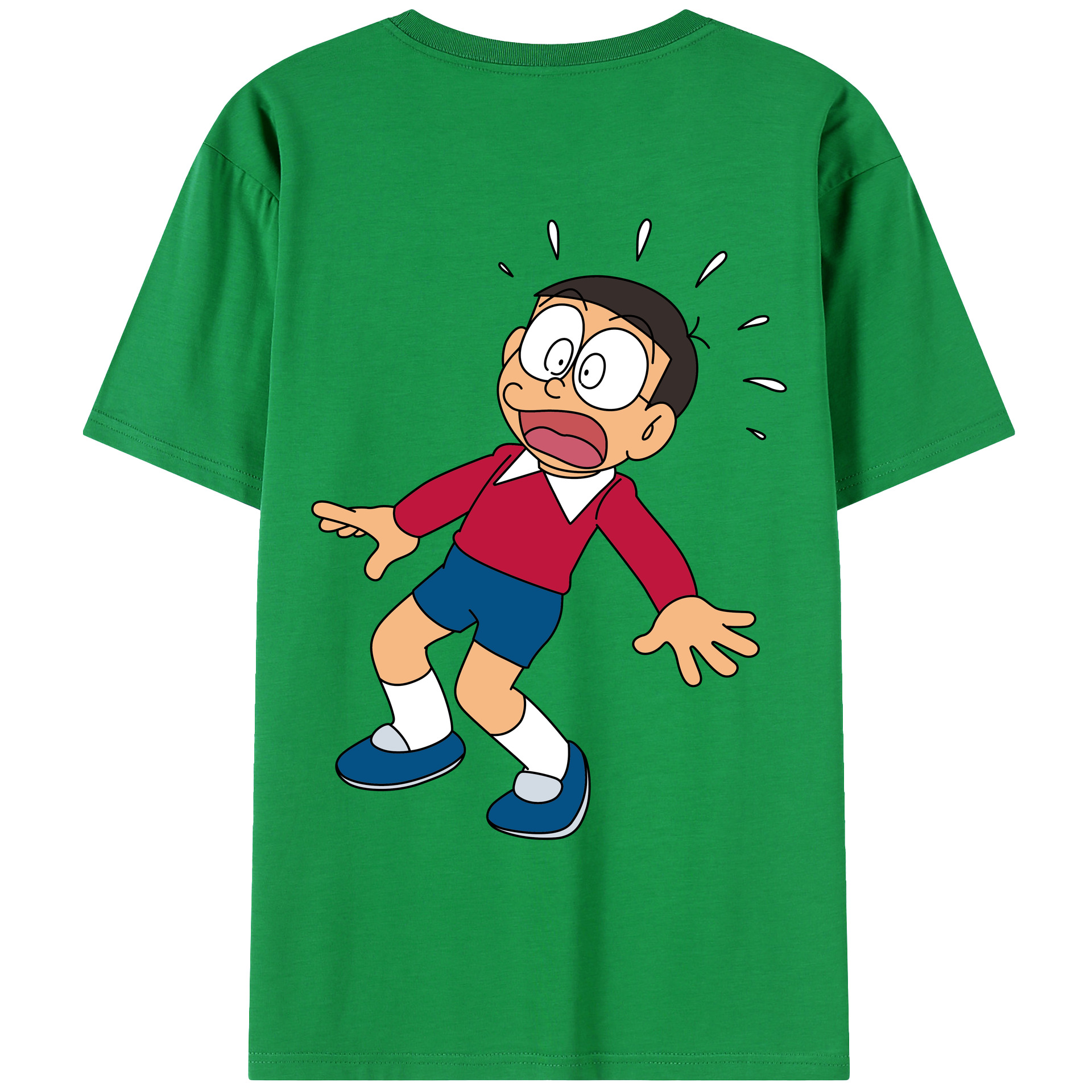 （画像用） ドラえもん 野比 のび太 Doraemon Nobita Nobi 綿100％ メンズ半袖Tシャツ（バックプリント） 通気性
