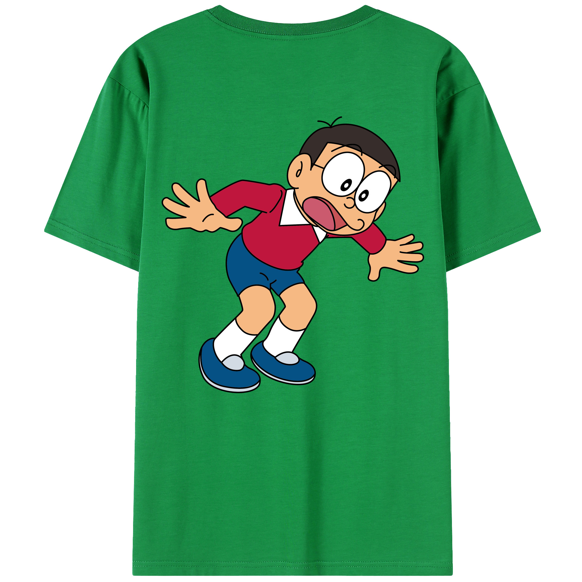 （画像用） ドラえもん 野比 のび太 Doraemon Nobita Nobi 綿100％ メンズ半袖Tシャツ（バックプリント） 通気性