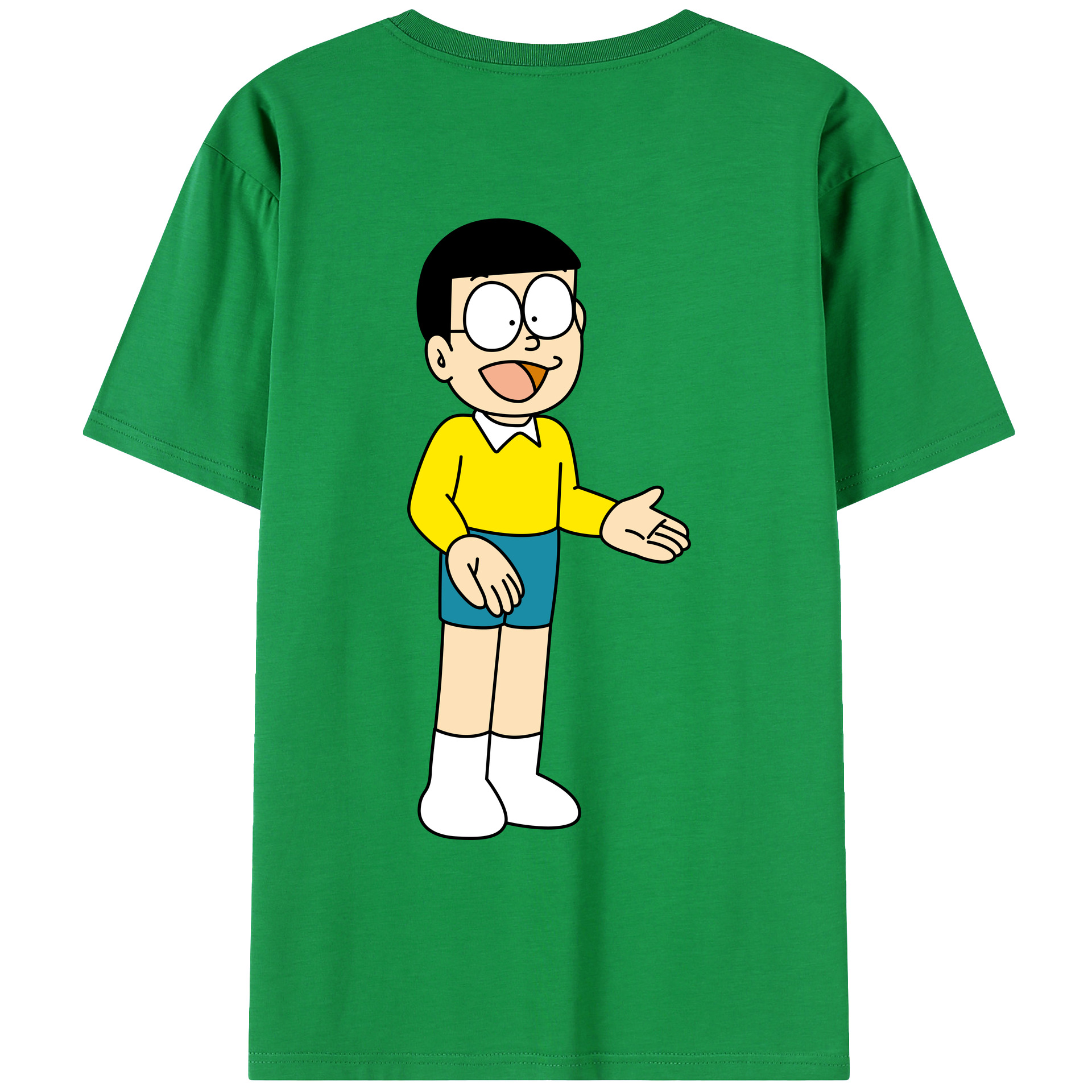 （画像用） ドラえもん 野比 のび太 Doraemon Nobita Nobi 綿100％ メンズ半袖Tシャツ（バックプリント） 通気性