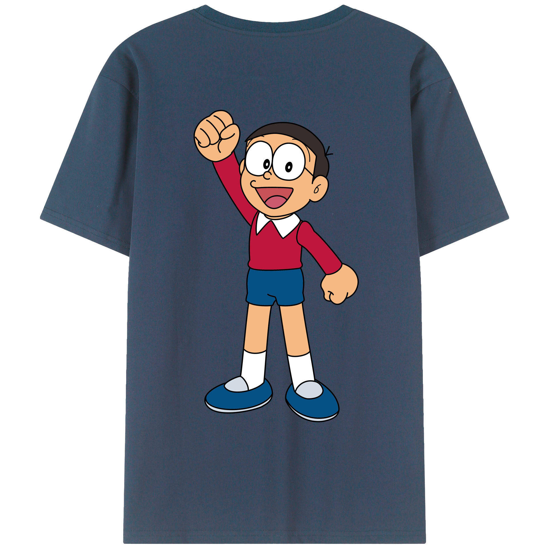 （画像用） ドラえもん 野比 のび太 Doraemon Nobita Nobi 綿100％ メンズ半袖Tシャツ（バックプリント） 通気性