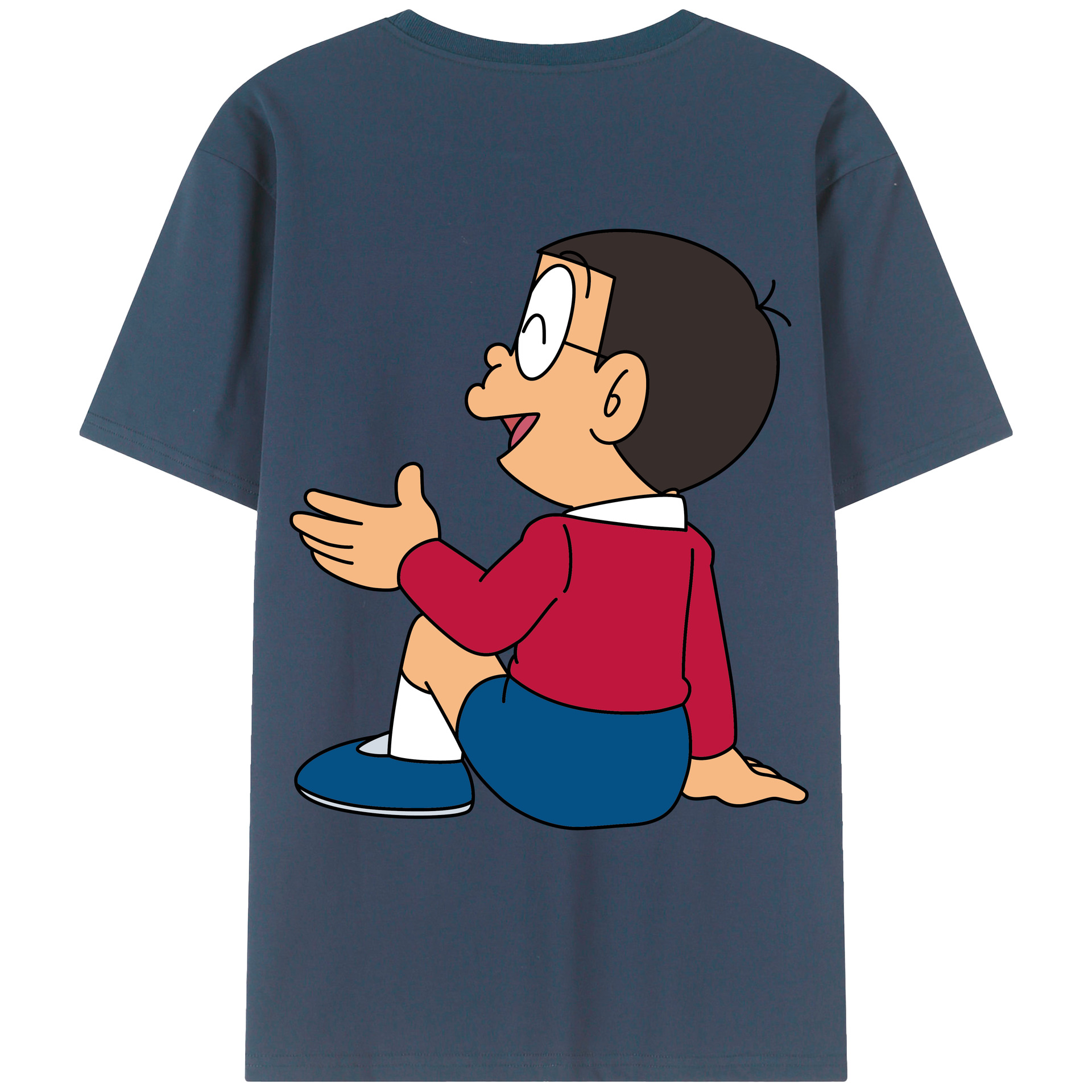 （画像用） ドラえもん 野比 のび太 Doraemon Nobita Nobi 綿100％ メンズ半袖Tシャツ（バックプリント） 通気性