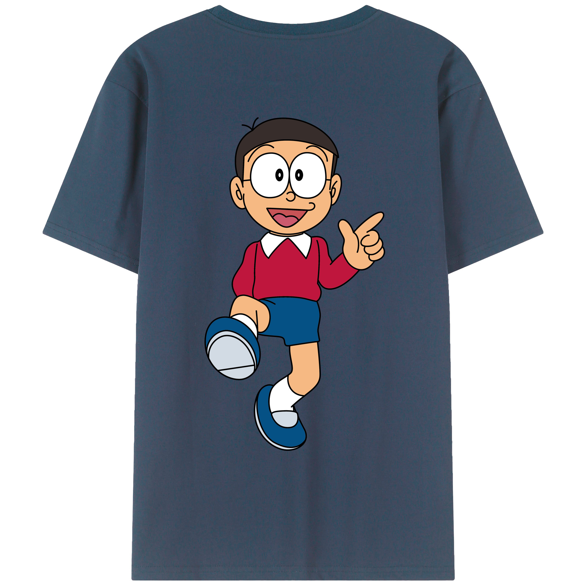 （画像用） ドラえもん 野比 のび太 Doraemon Nobita Nobi 綿100％ メンズ半袖Tシャツ（バックプリント） 通気性