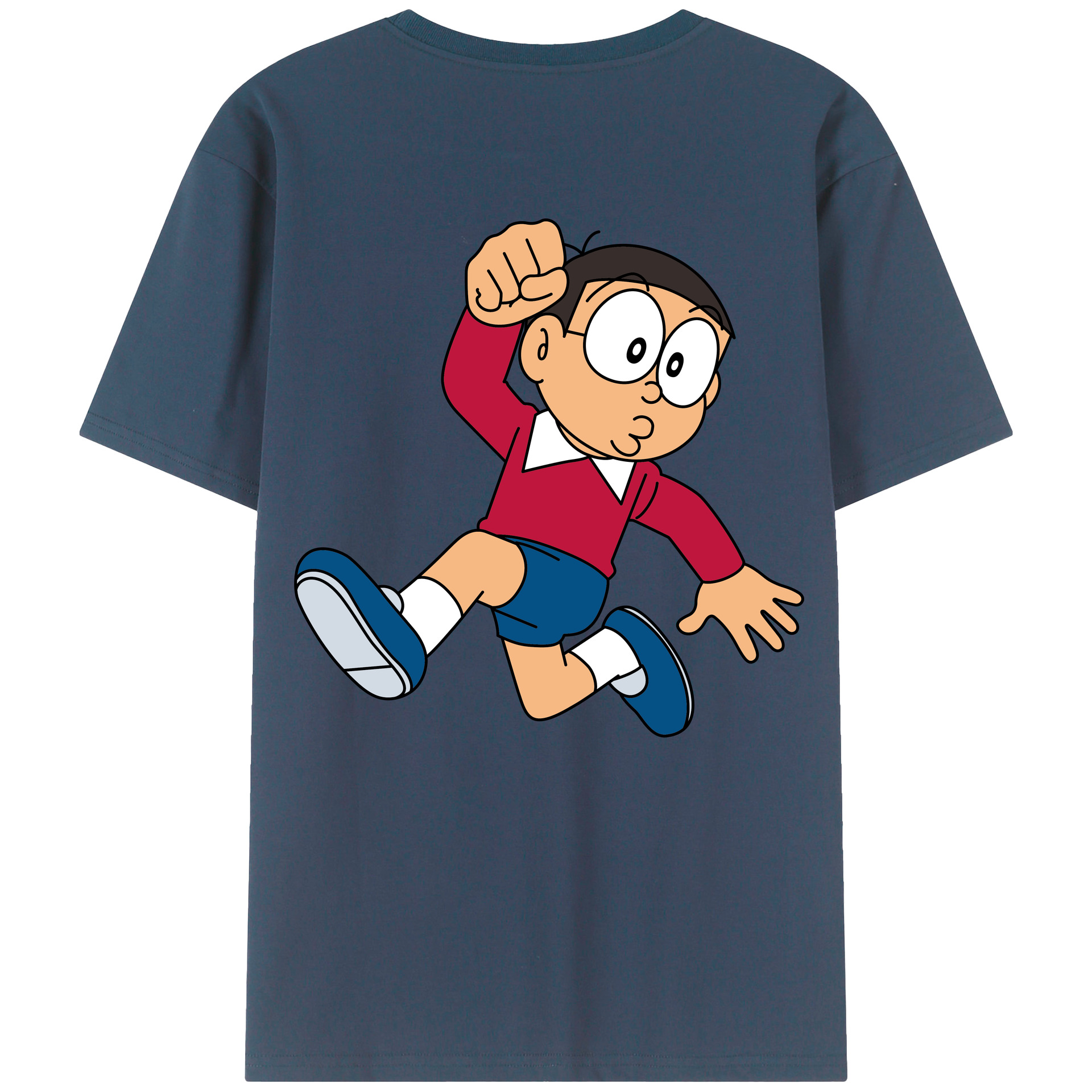 （画像用） ドラえもん 野比 のび太 Doraemon Nobita Nobi 綿100％ メンズ半袖Tシャツ（バックプリント） 通気性