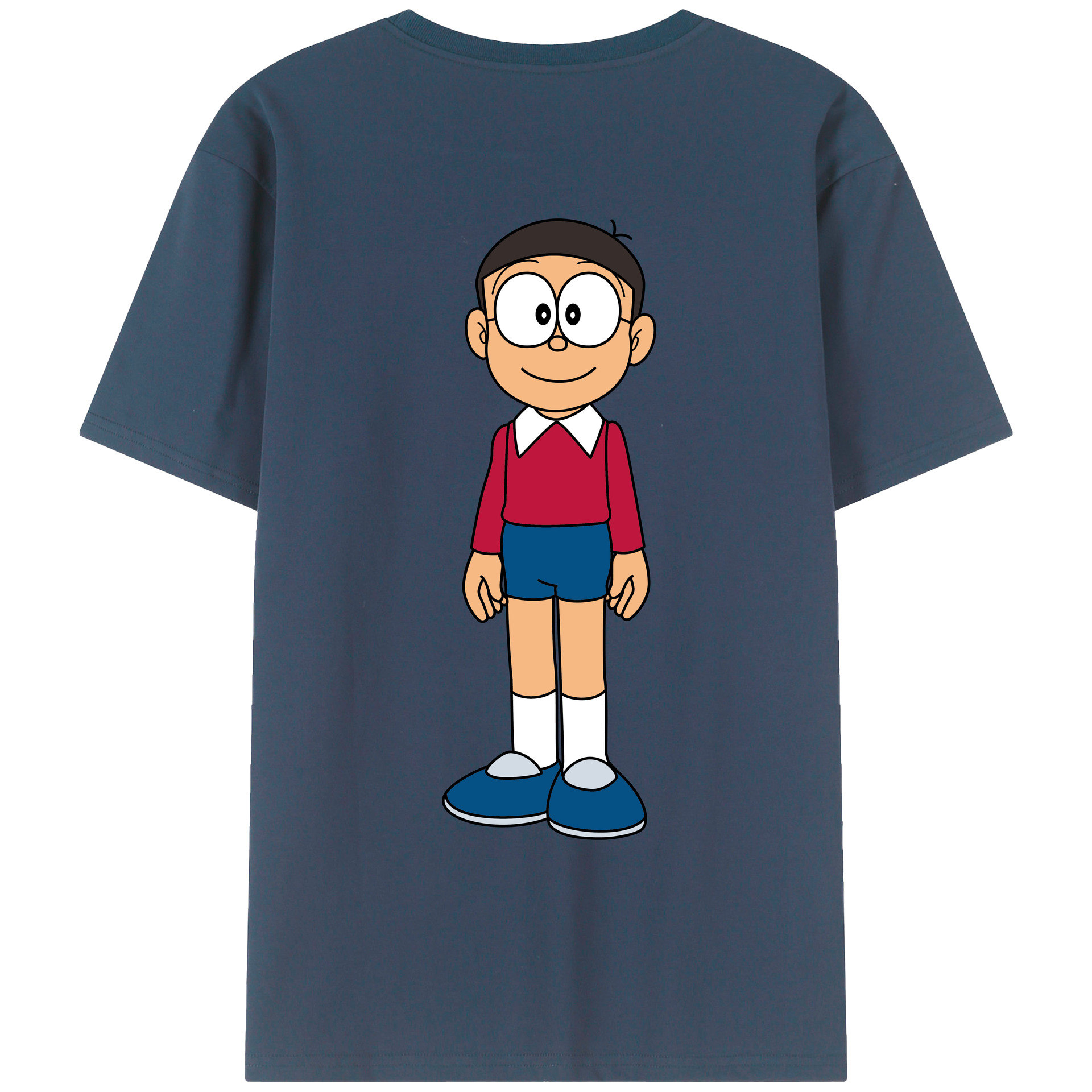 （画像用） ドラえもん 野比 のび太 Doraemon Nobita Nobi 綿100％ メンズ半袖Tシャツ（バックプリント） 通気性