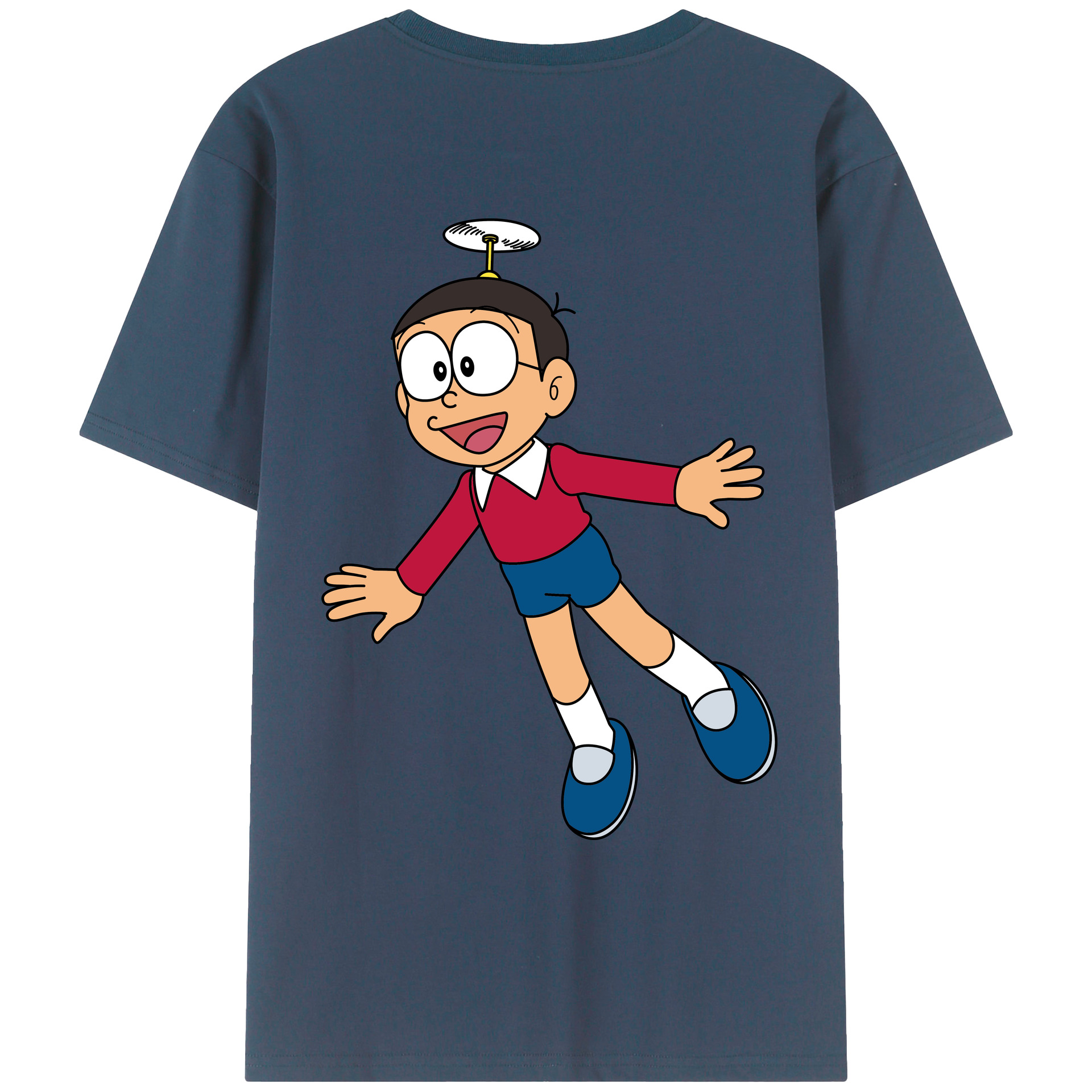（画像用） ドラえもん 野比 のび太 Doraemon Nobita Nobi 綿100％ メンズ半袖Tシャツ（バックプリント） 通気性