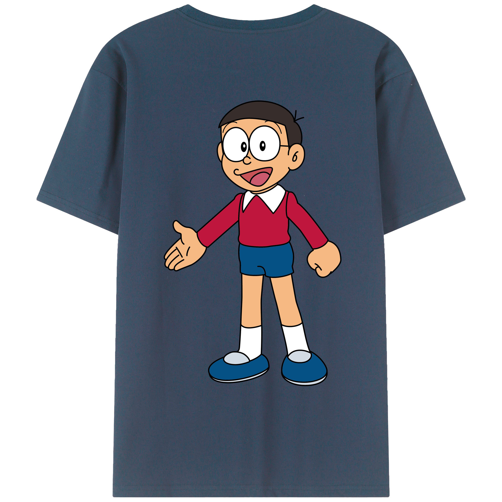 （画像用） ドラえもん 野比 のび太 Doraemon Nobita Nobi 綿100％ メンズ半袖Tシャツ（バックプリント） 通気性
