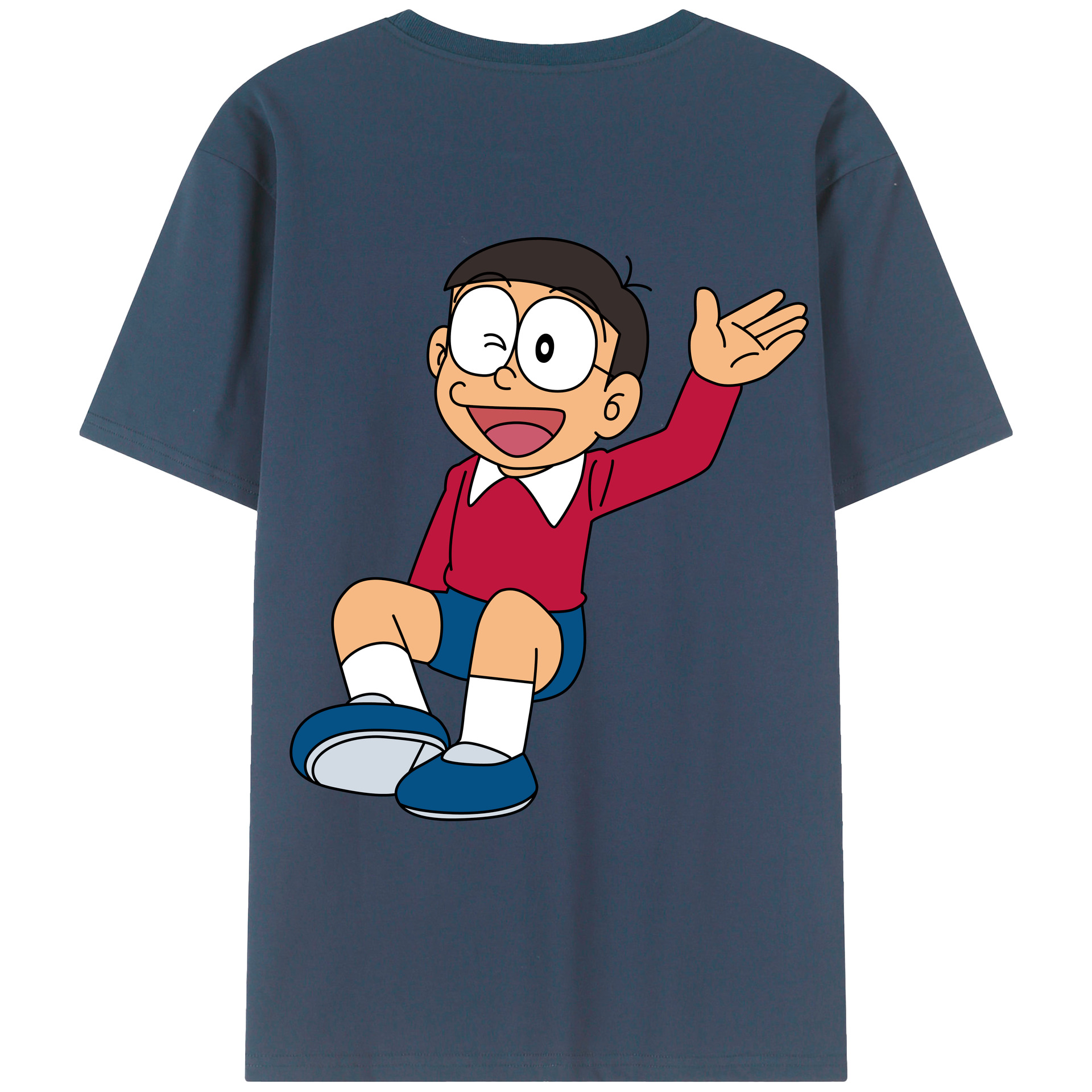 （画像用） ドラえもん 野比 のび太 Doraemon Nobita Nobi 綿100％ メンズ半袖Tシャツ（バックプリント） 通気性