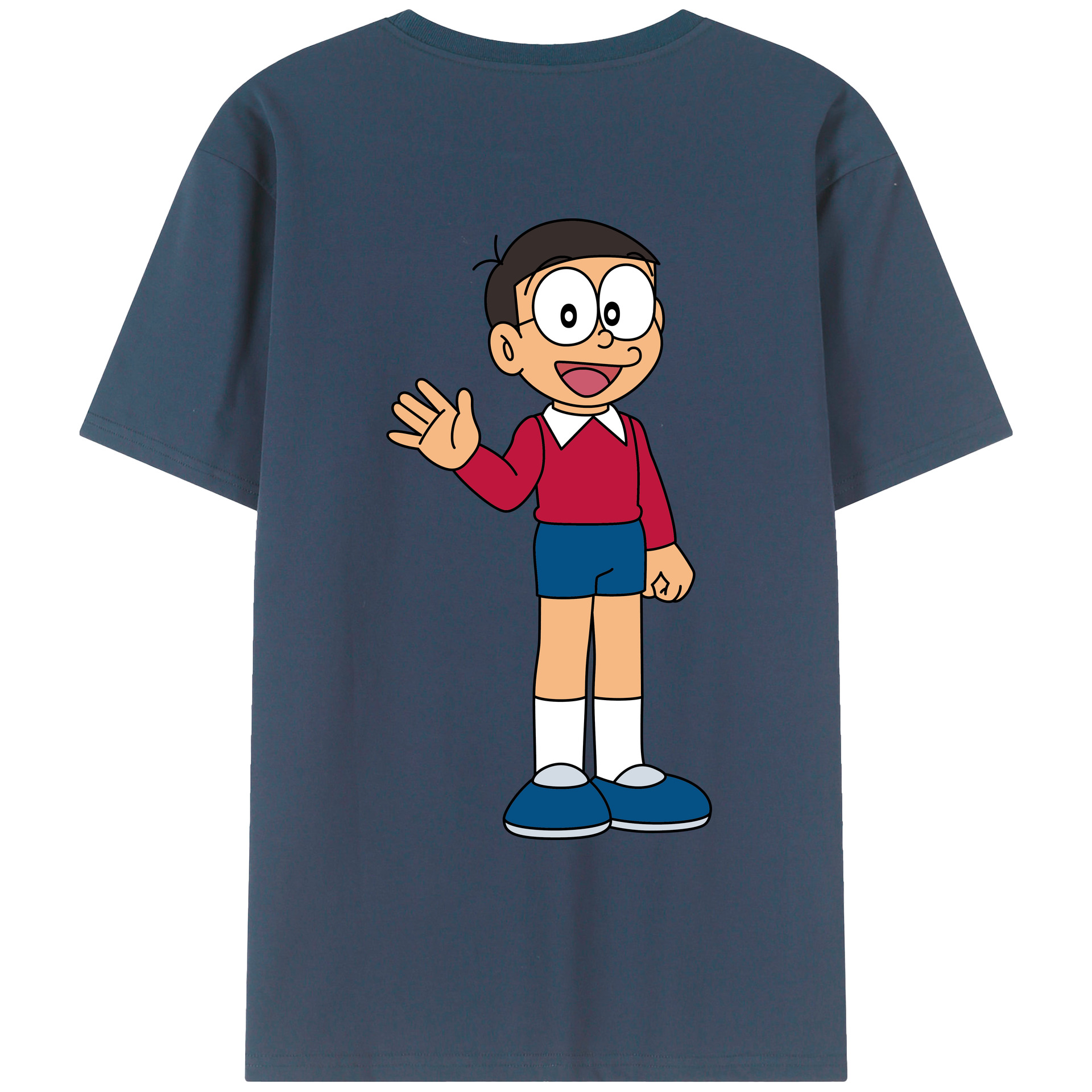 （画像用） ドラえもん 野比 のび太 Doraemon Nobita Nobi 綿100％ メンズ半袖Tシャツ（バックプリント） 通気性
