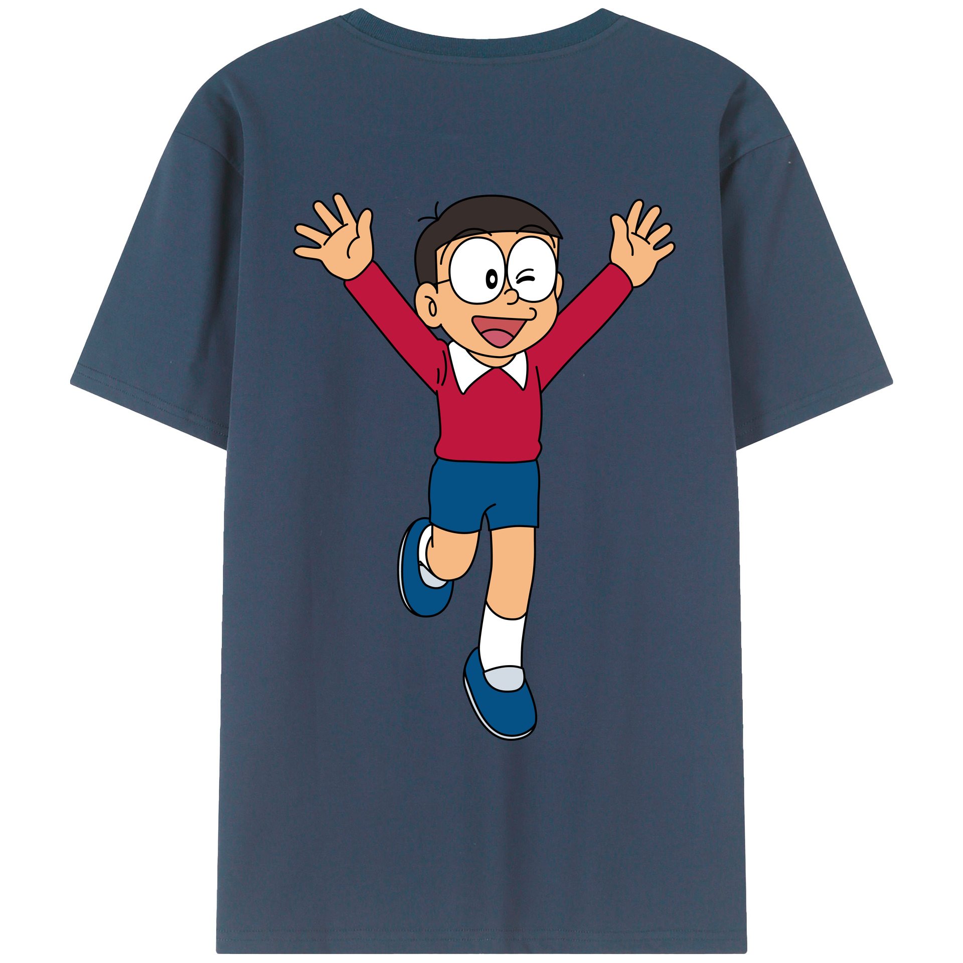 （画像用） ドラえもん 野比 のび太 Doraemon Nobita Nobi 綿100％ メンズ半袖Tシャツ（バックプリント） 通気性