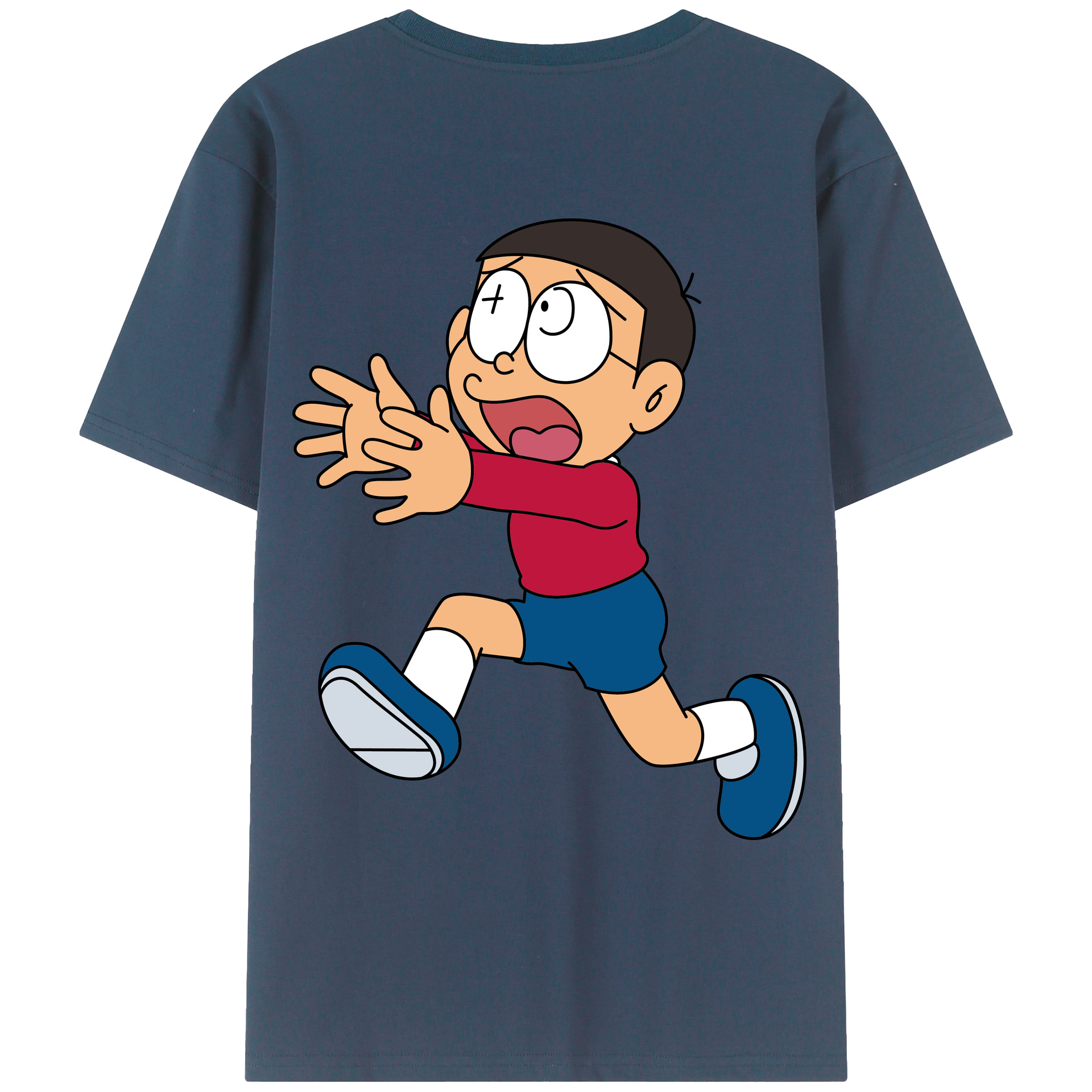（画像用） ドラえもん 野比 のび太 Doraemon Nobita Nobi 綿100％ メンズ半袖Tシャツ（バックプリント） 通気性