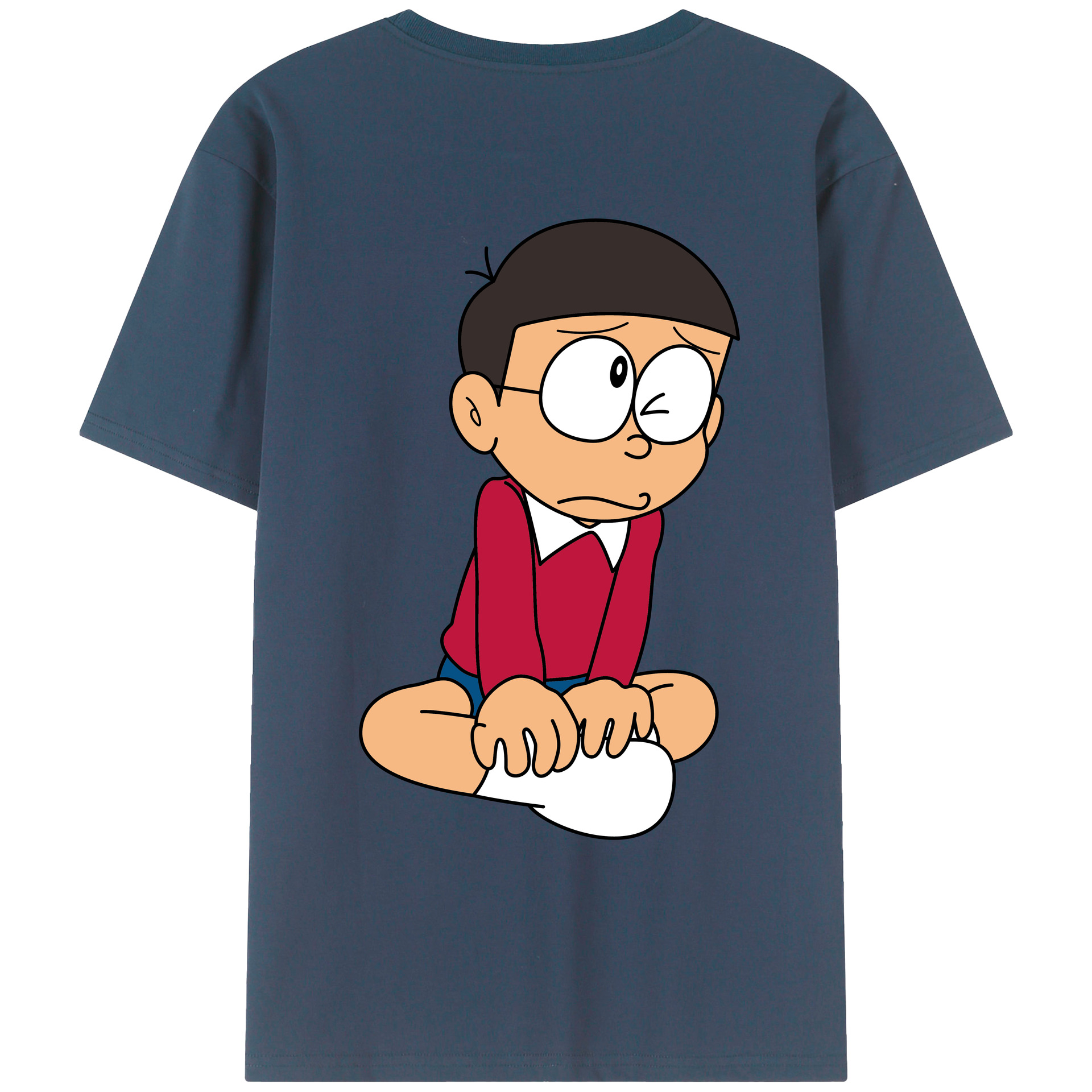 （画像用） ドラえもん 野比 のび太 Doraemon Nobita Nobi 綿100％ メンズ半袖Tシャツ（バックプリント） 通気性