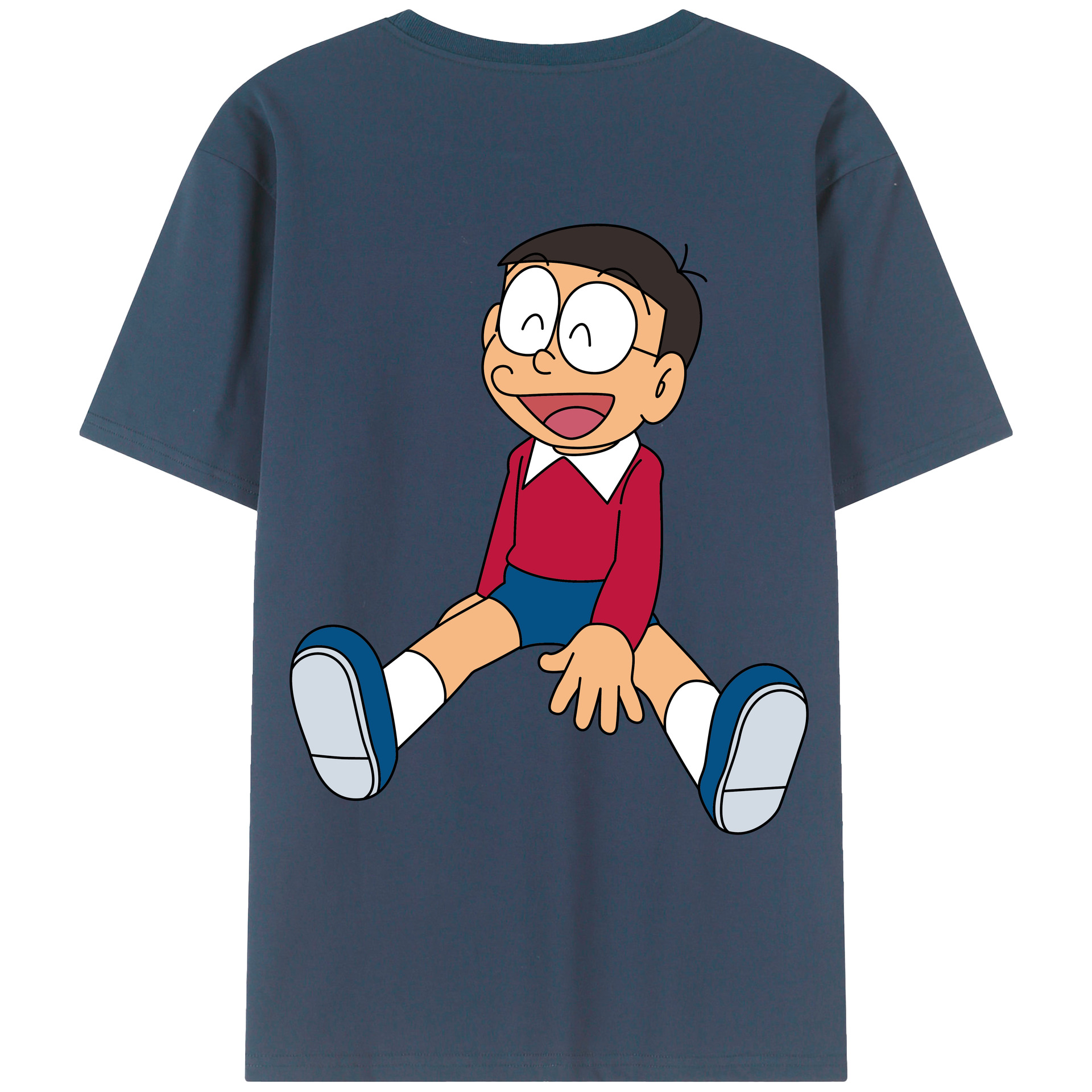 （画像用） ドラえもん 野比 のび太 Doraemon Nobita Nobi 綿100％ メンズ半袖Tシャツ（バックプリント） 通気性