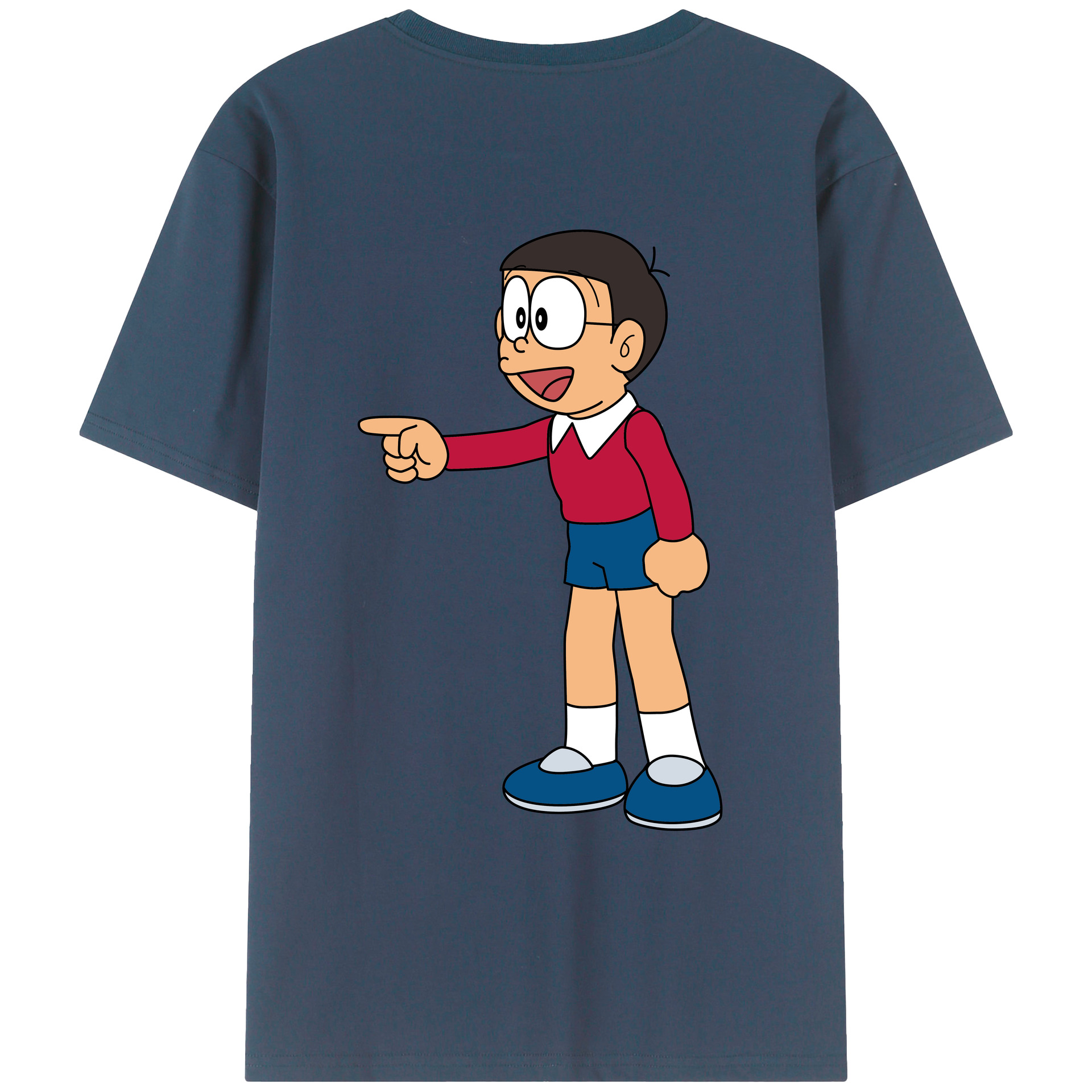 （画像用） ドラえもん 野比 のび太 Doraemon Nobita Nobi 綿100％ メンズ半袖Tシャツ（バックプリント） 通気性