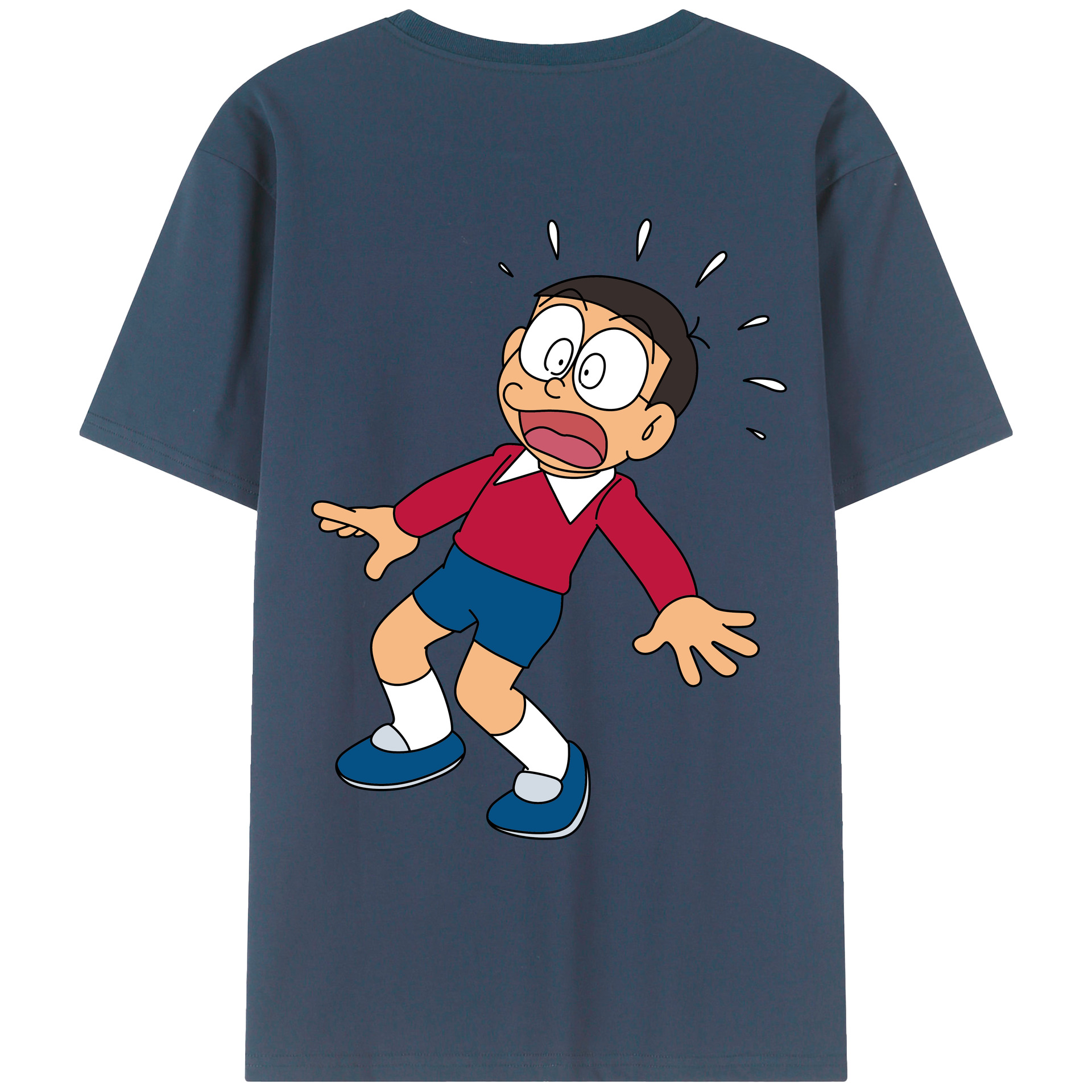 （画像用） ドラえもん 野比 のび太 Doraemon Nobita Nobi 綿100％ メンズ半袖Tシャツ（バックプリント） 通気性