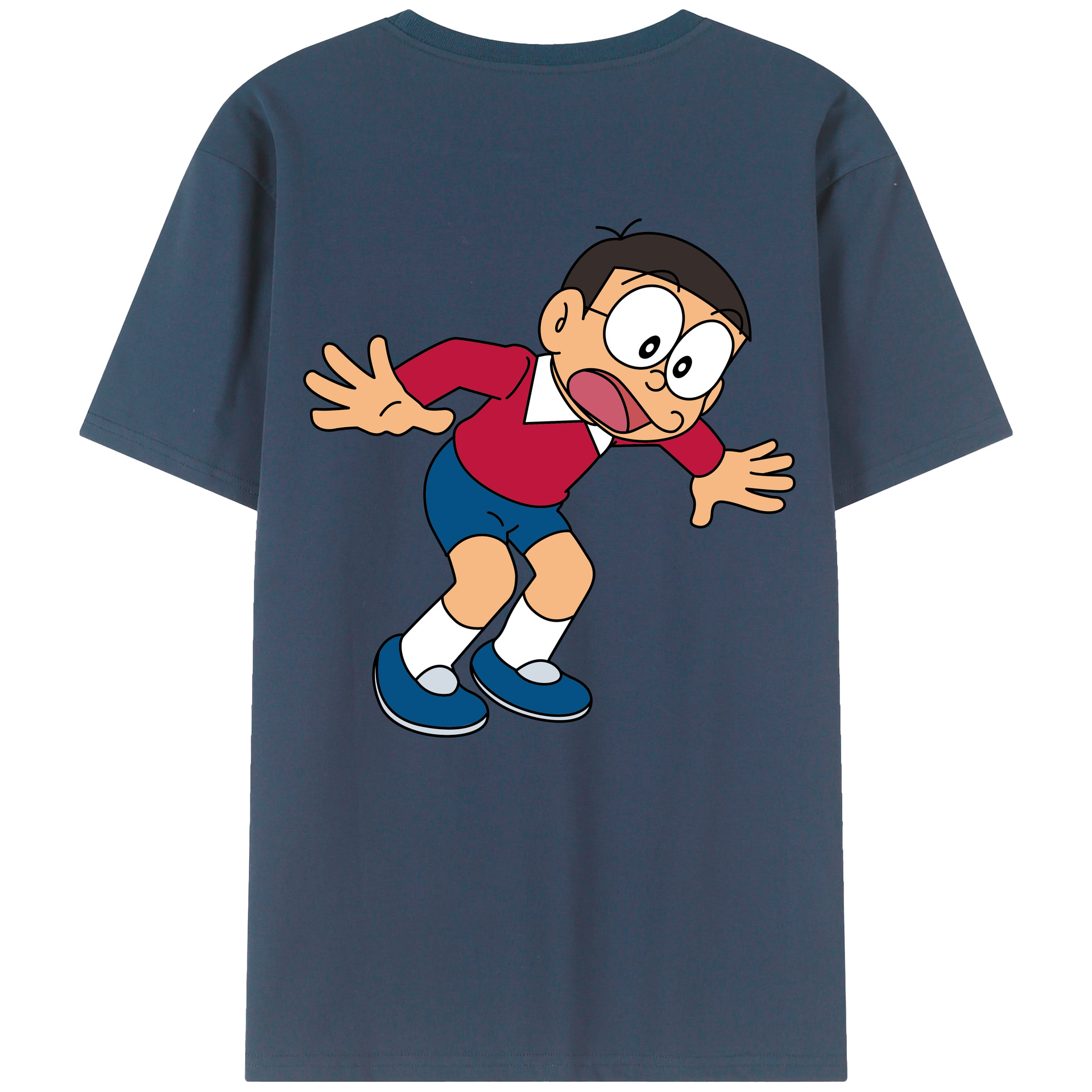 （画像用） ドラえもん 野比 のび太 Doraemon Nobita Nobi 綿100％ メンズ半袖Tシャツ（バックプリント） 通気性