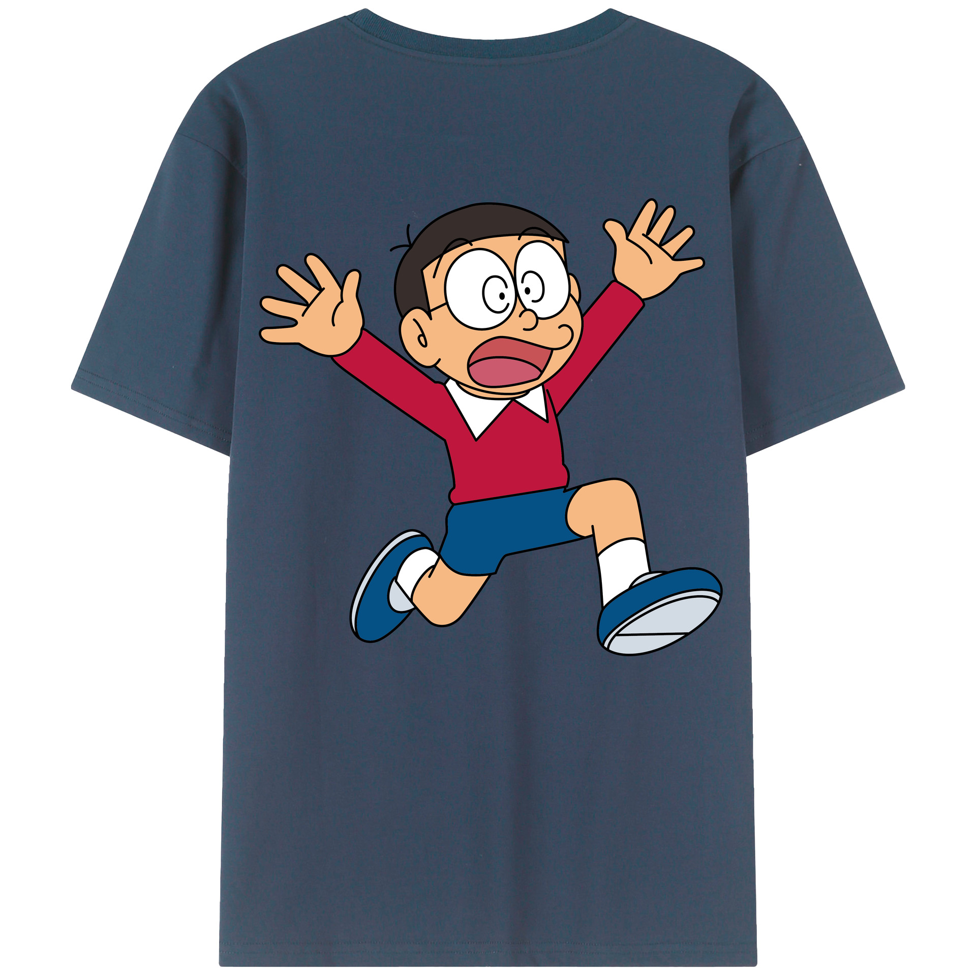 （画像用） ドラえもん 野比 のび太 Doraemon Nobita Nobi 綿100％ メンズ半袖Tシャツ（バックプリント） 通気性