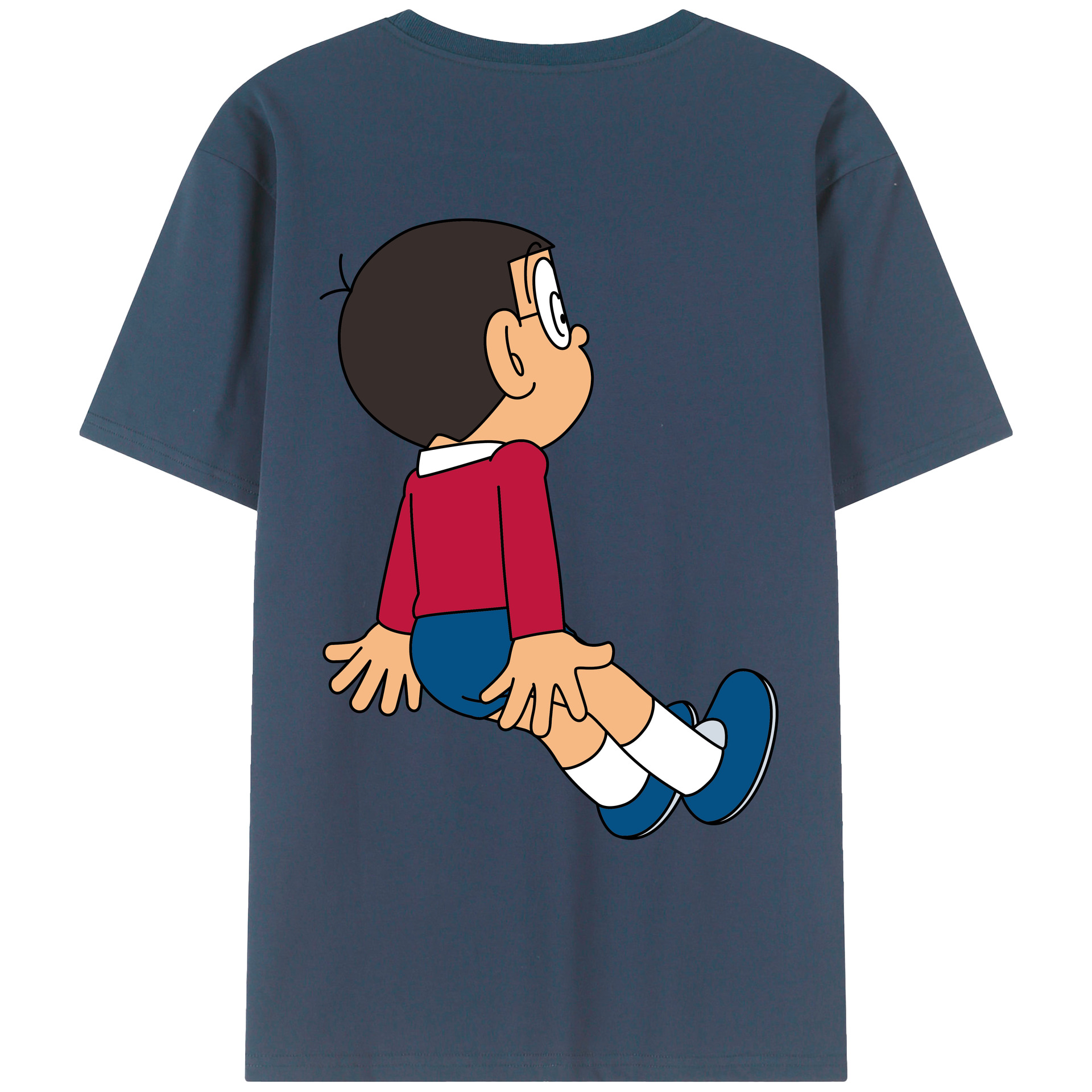 （画像用） ドラえもん 野比 のび太 Doraemon Nobita Nobi 綿100％ メンズ半袖Tシャツ（バックプリント） 通気性