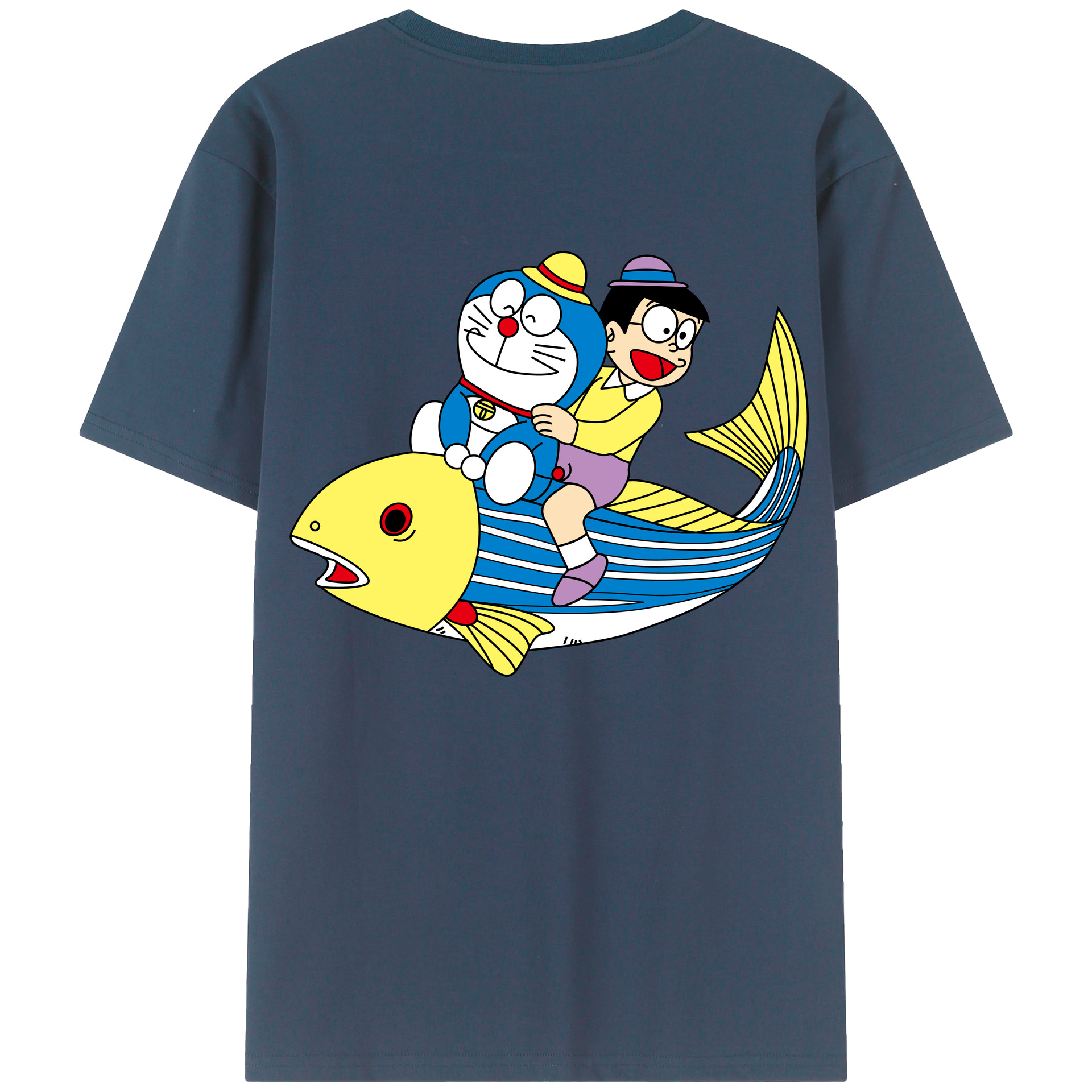 （画像用） ドラえもん 野比 のび太 Doraemon Nobita Nobi 綿100％ メンズ半袖Tシャツ（バックプリント） 通気性