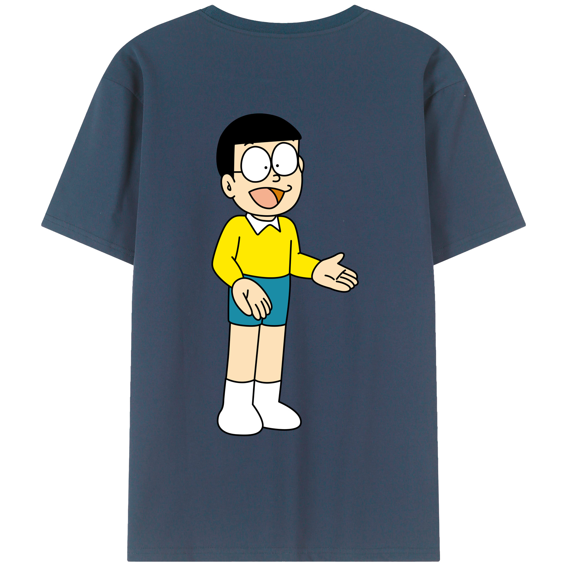 （画像用） ドラえもん 野比 のび太 Doraemon Nobita Nobi 綿100％ メンズ半袖Tシャツ（バックプリント） 通気性