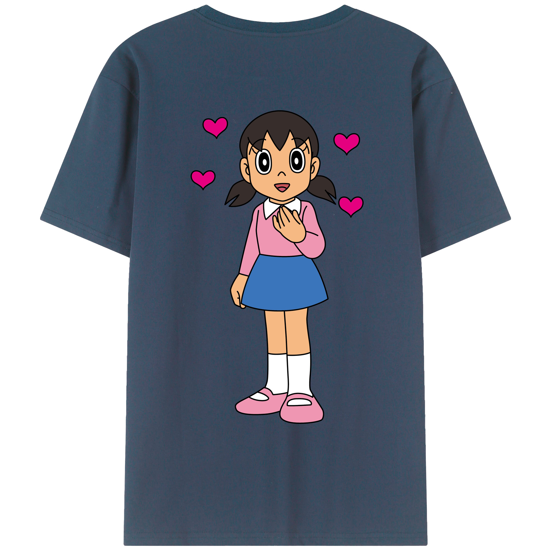 （画像用） ドラえもん みなもと しずか Doraemon Shizuka Minamoto 綿100％ メンズ半袖Tシャツ（バックプリント） 通気性