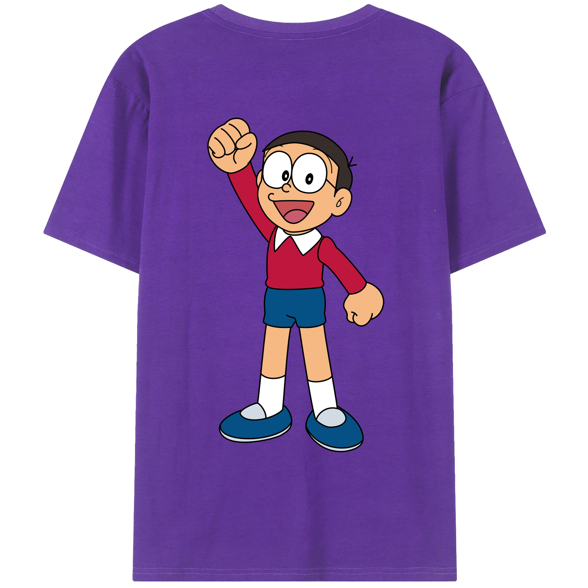 （画像用） ドラえもん 野比 のび太 Doraemon Nobita Nobi 綿100％ メンズ半袖Tシャツ（バックプリント） 通気性