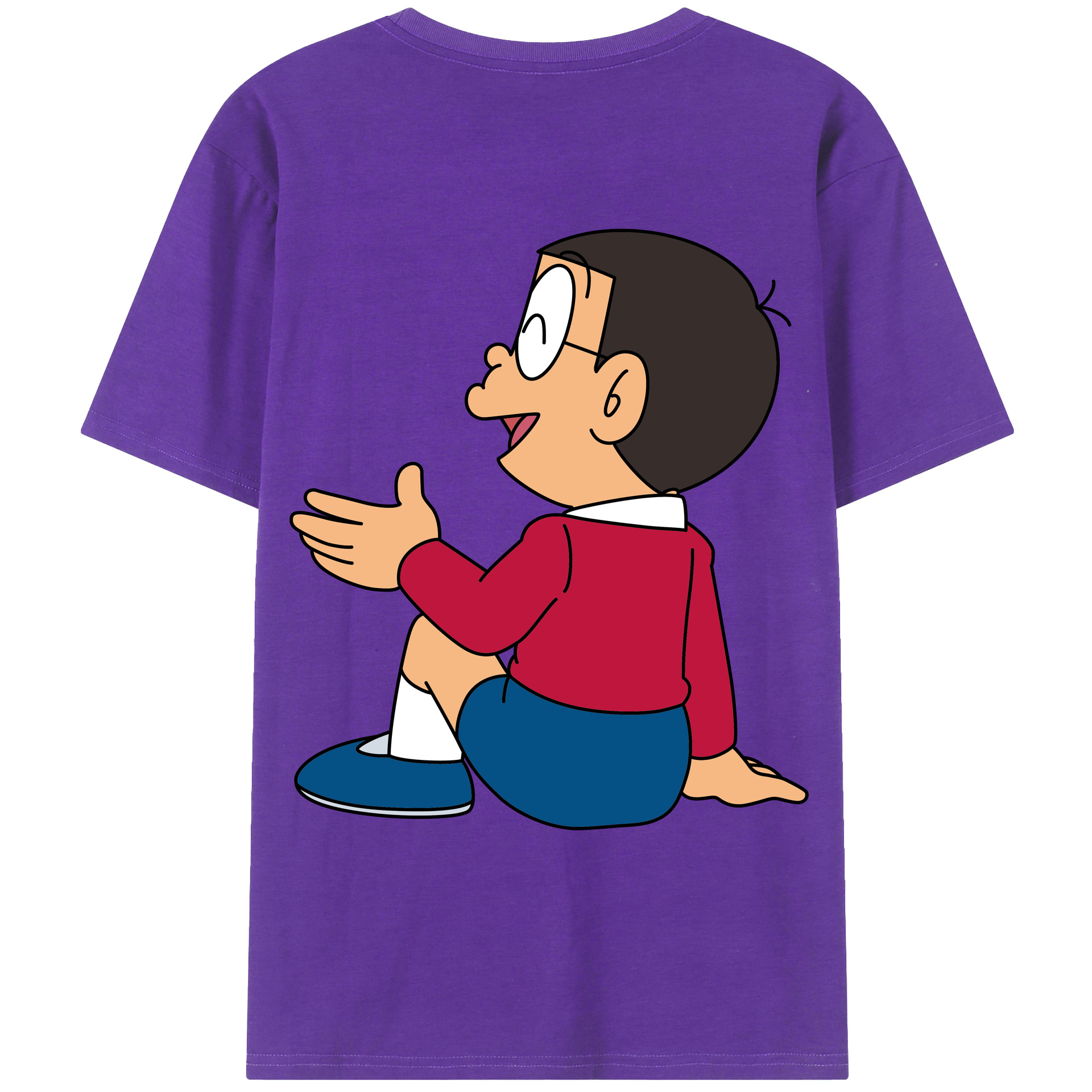 （画像用） ドラえもん 野比 のび太 Doraemon Nobita Nobi 綿100％ メンズ半袖Tシャツ（バックプリント） 通気性