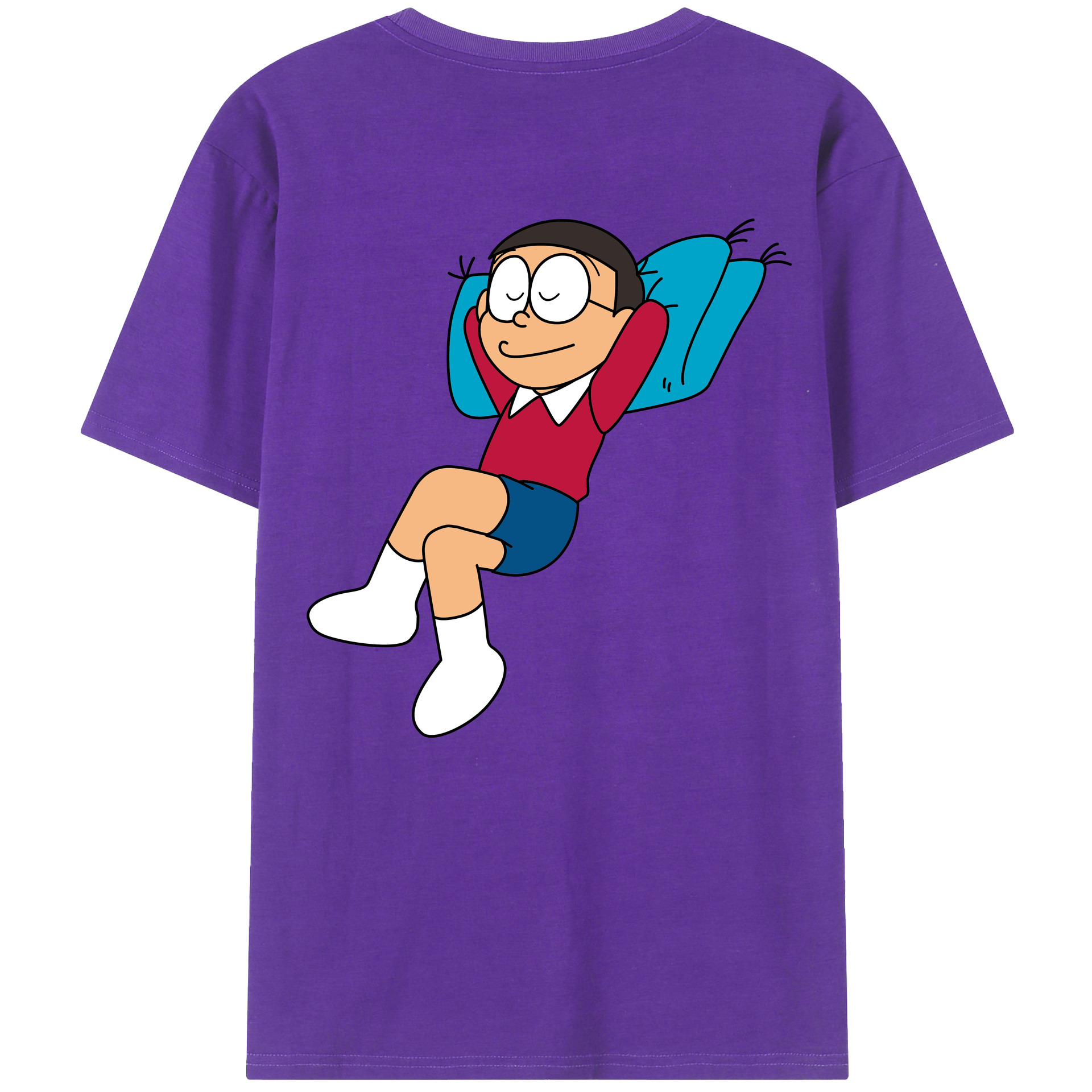 （画像用） ドラえもん 野比 のび太 Doraemon Nobita Nobi 綿100％ メンズ半袖Tシャツ（バックプリント） 通気性