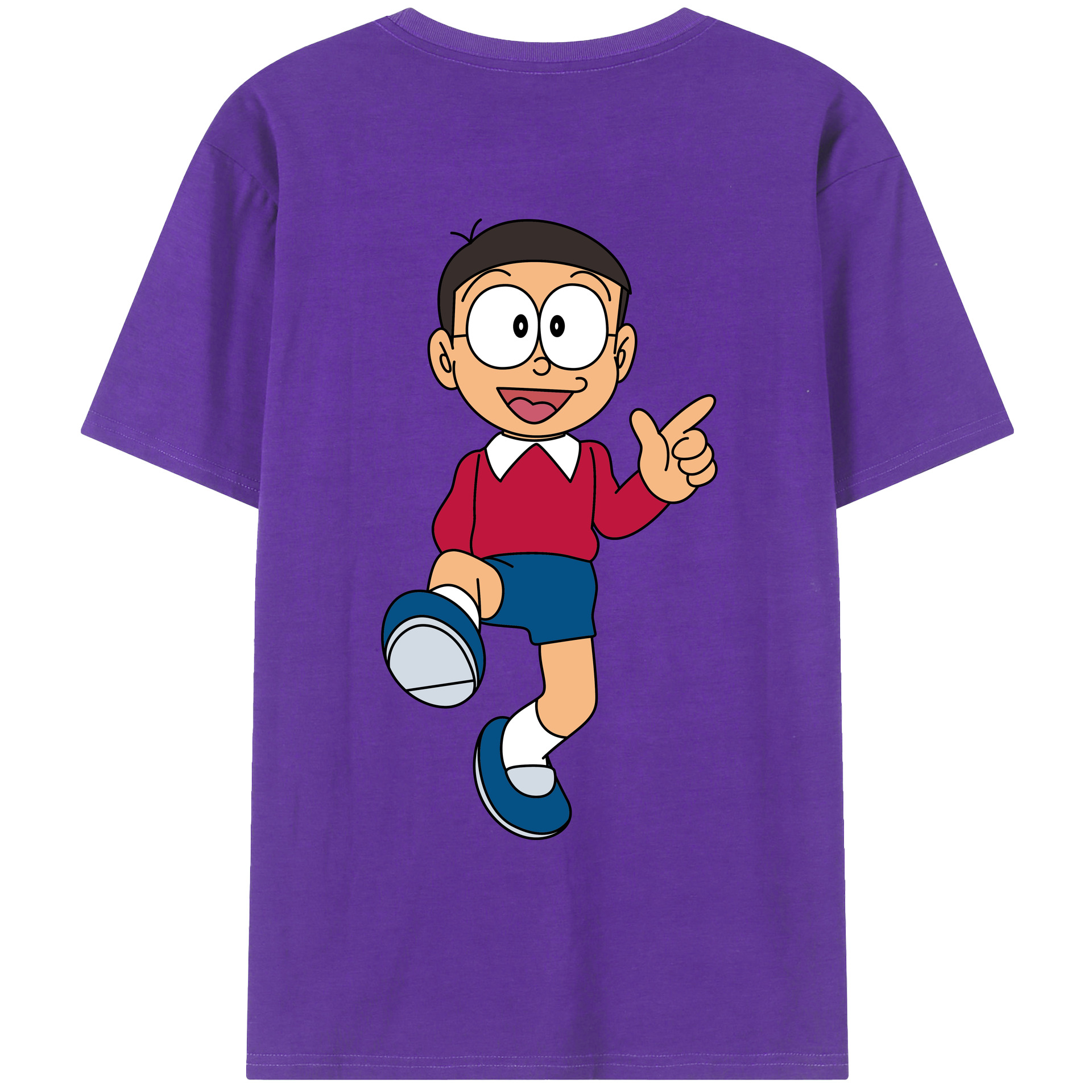 （画像用） ドラえもん 野比 のび太 Doraemon Nobita Nobi 綿100％ メンズ半袖Tシャツ（バックプリント） 通気性