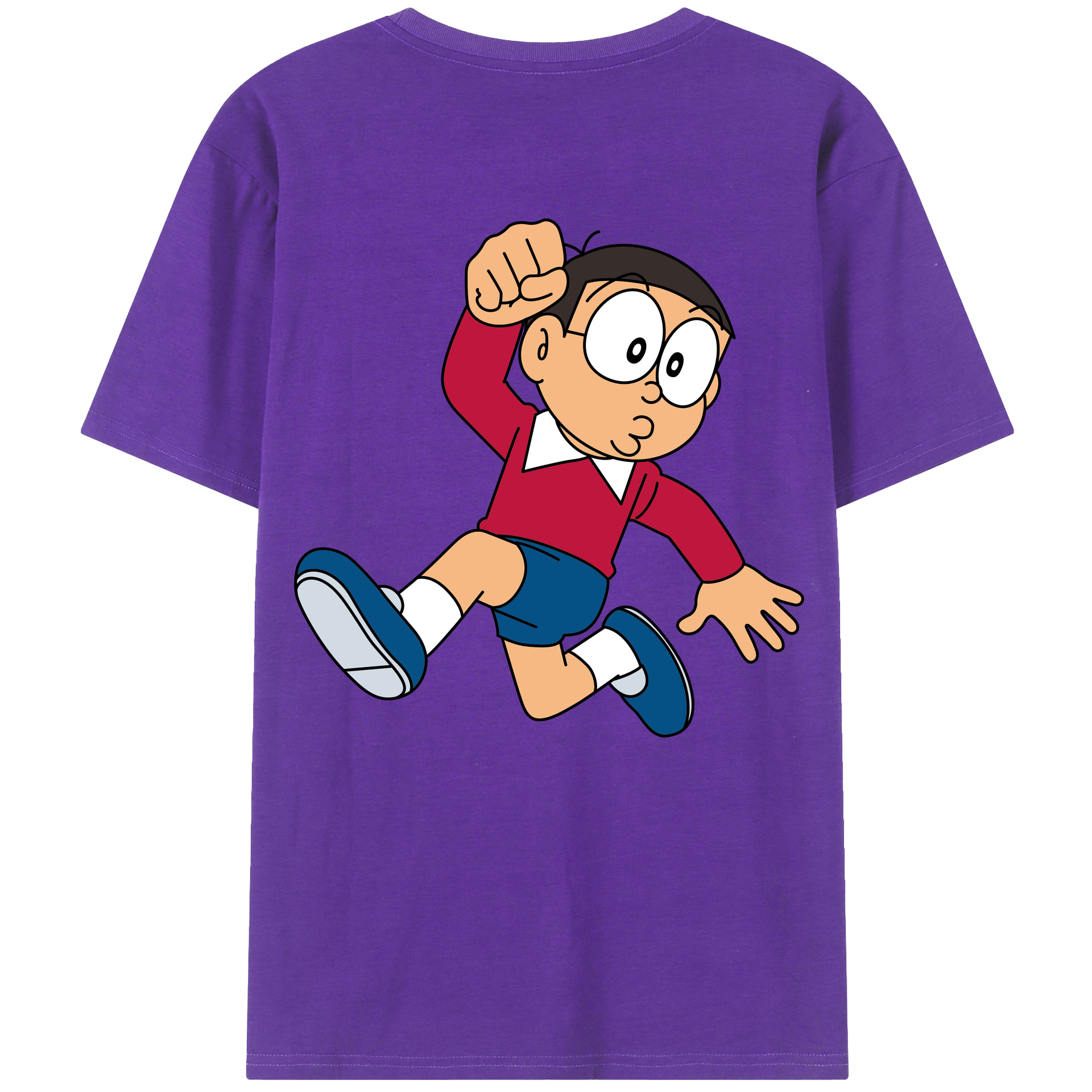 （画像用） ドラえもん 野比 のび太 Doraemon Nobita Nobi 綿100％ メンズ半袖Tシャツ（バックプリント） 通気性